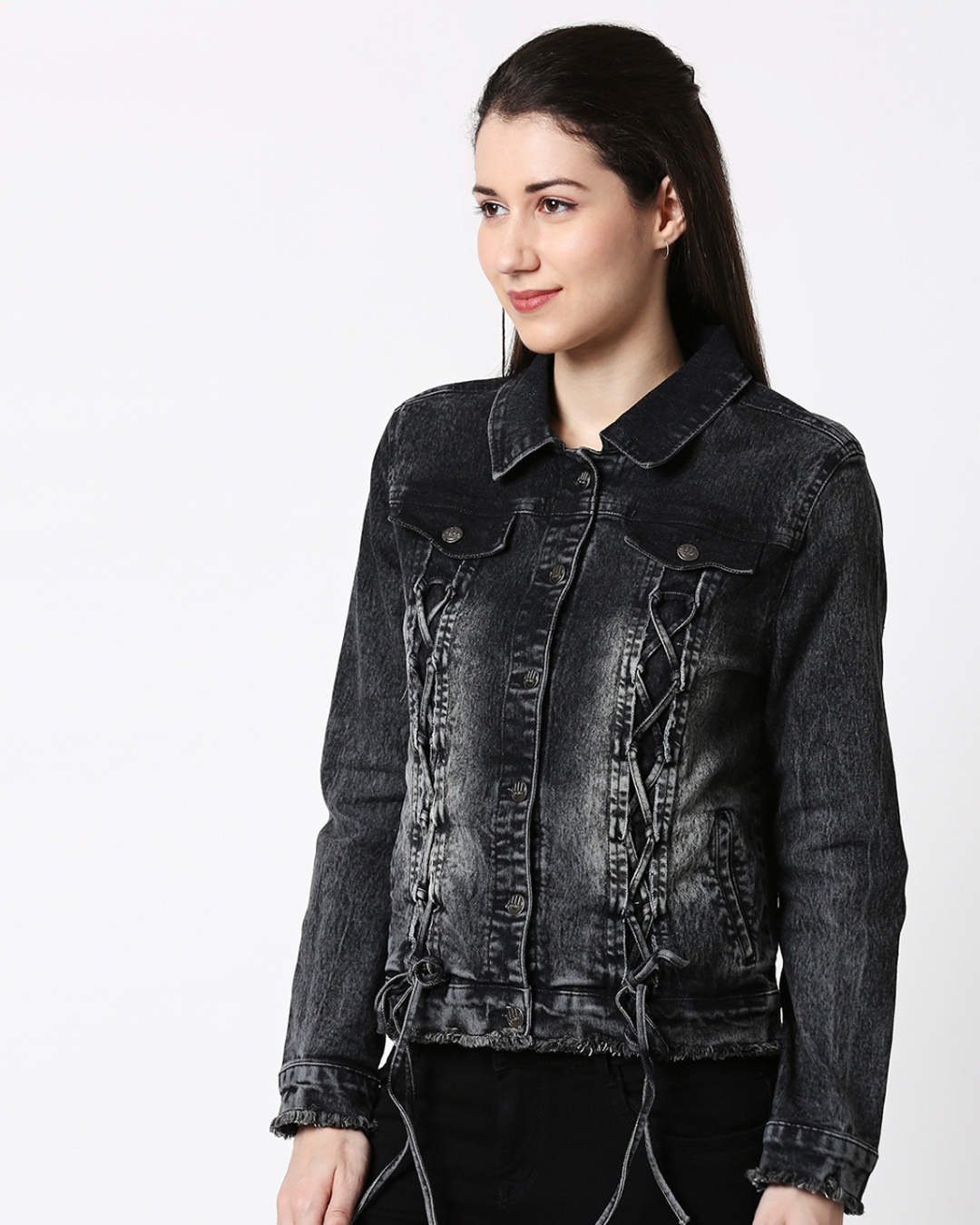 Shop Women's Grey Denim Blend Jacket-Back