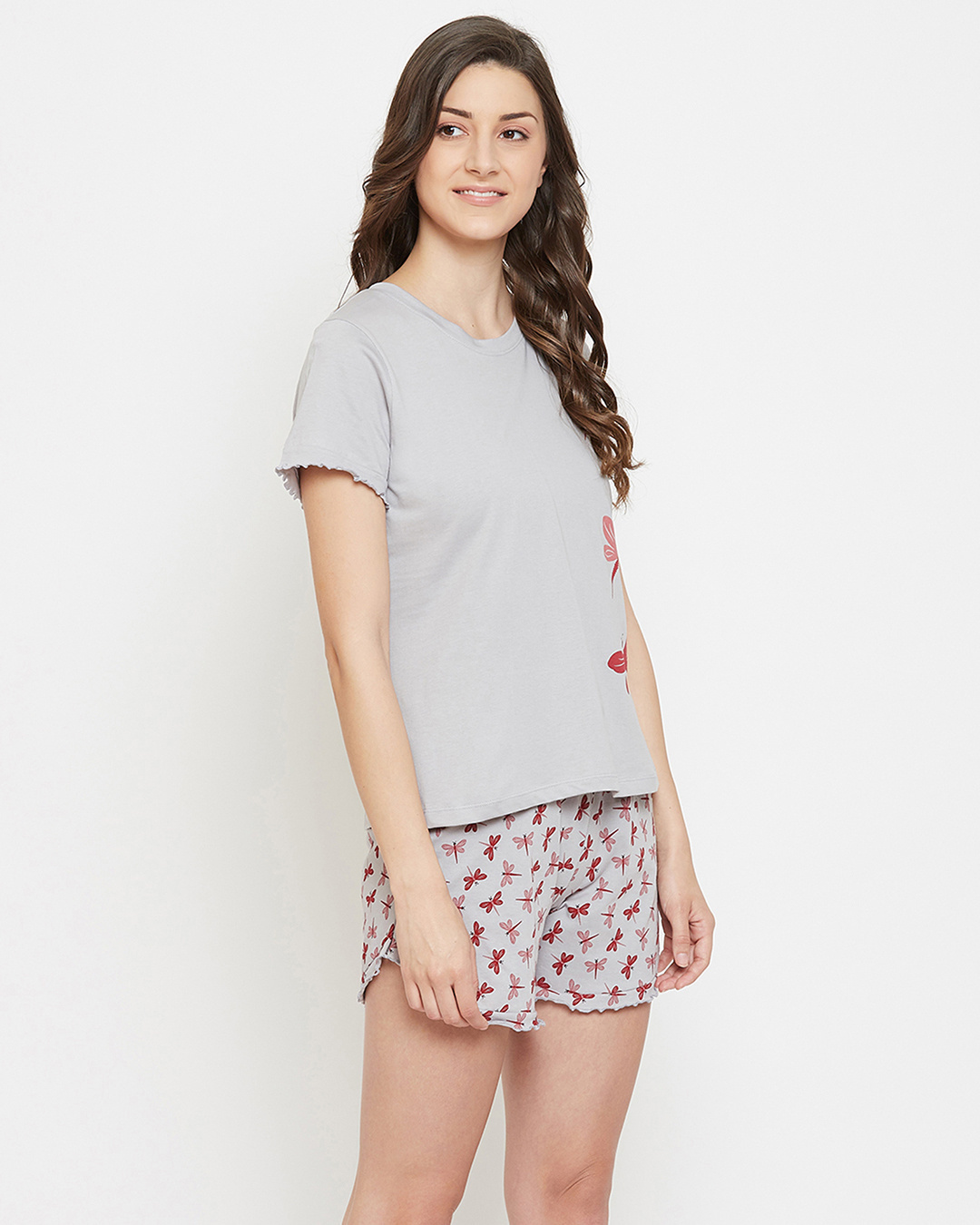 Shop Women's Grey Dragonfly T-shirt & Shorts Set-Back