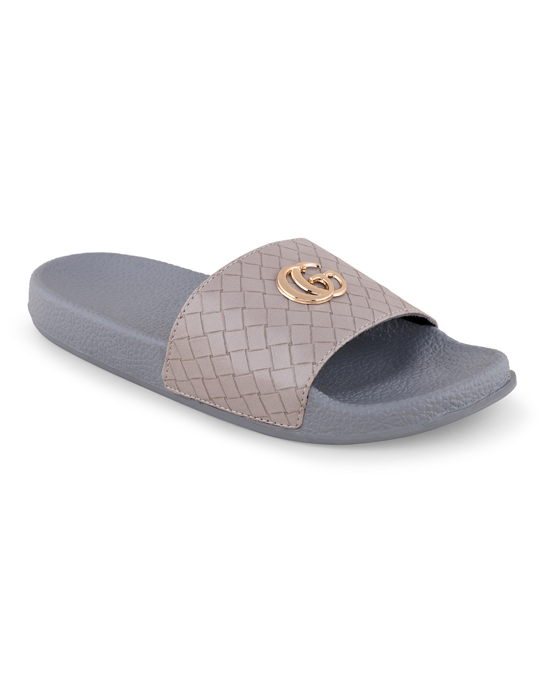 Shop Women's Grey Embellished Sliders-Back