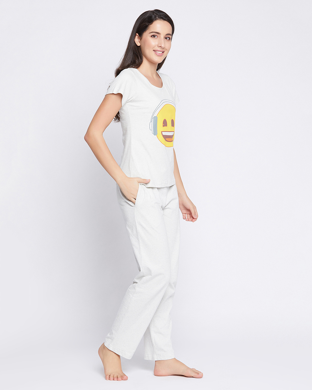 Shop Women's Grey Emoji Printed Nightsuit-Back
