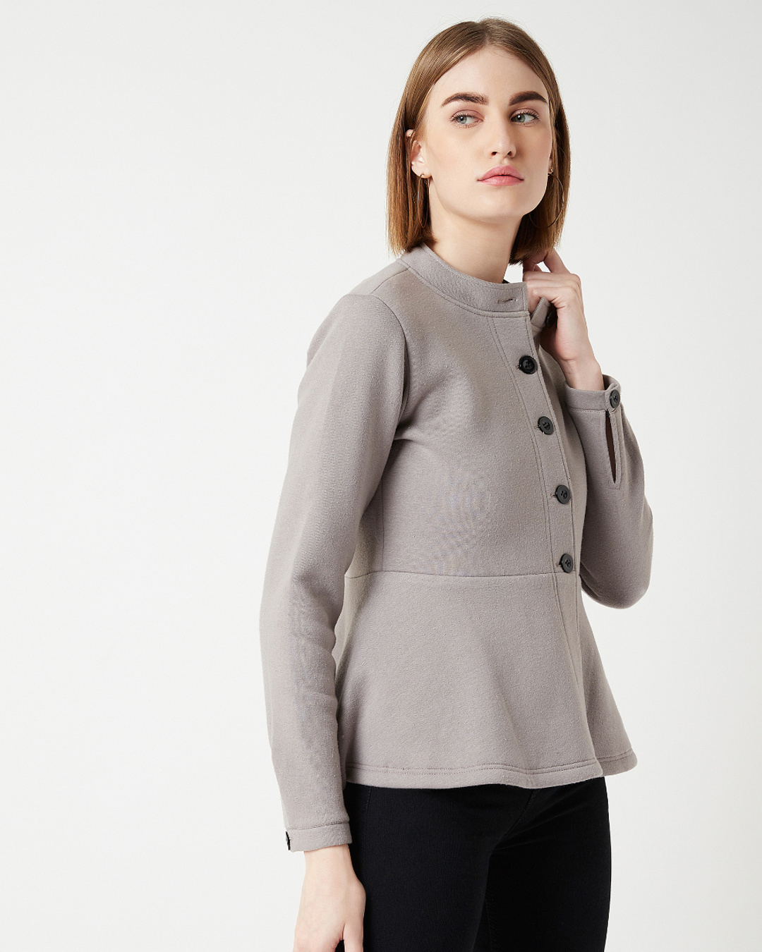 Shop Women's Grey Fleece Jacket-Back