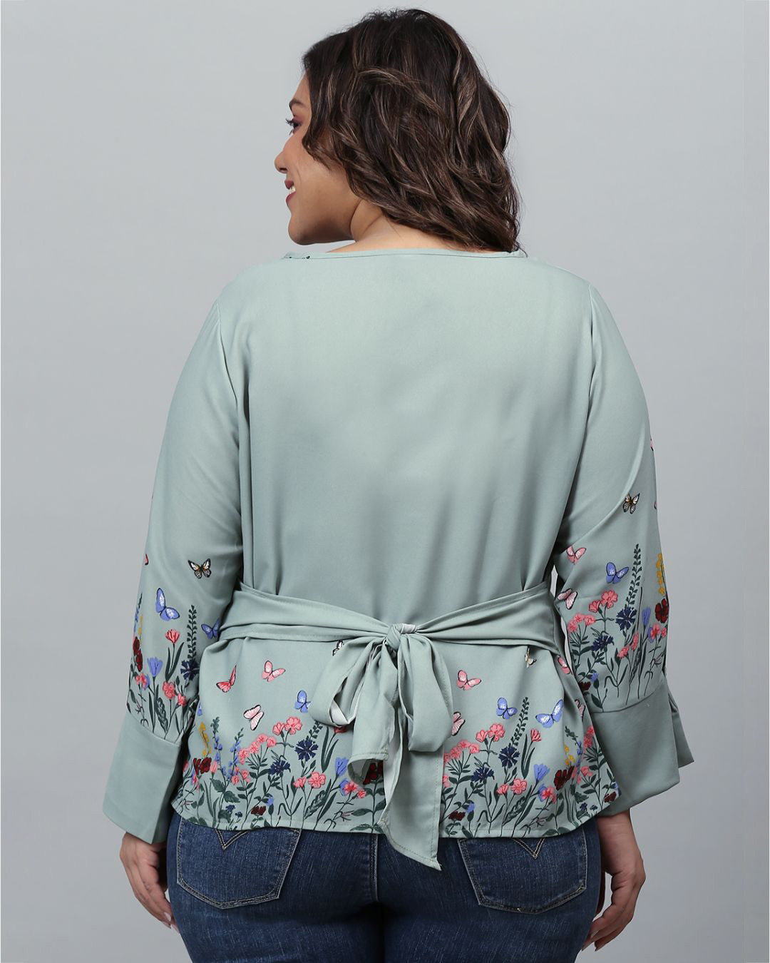 Shop Women's Grey Floral Stylish Casual Top-Back