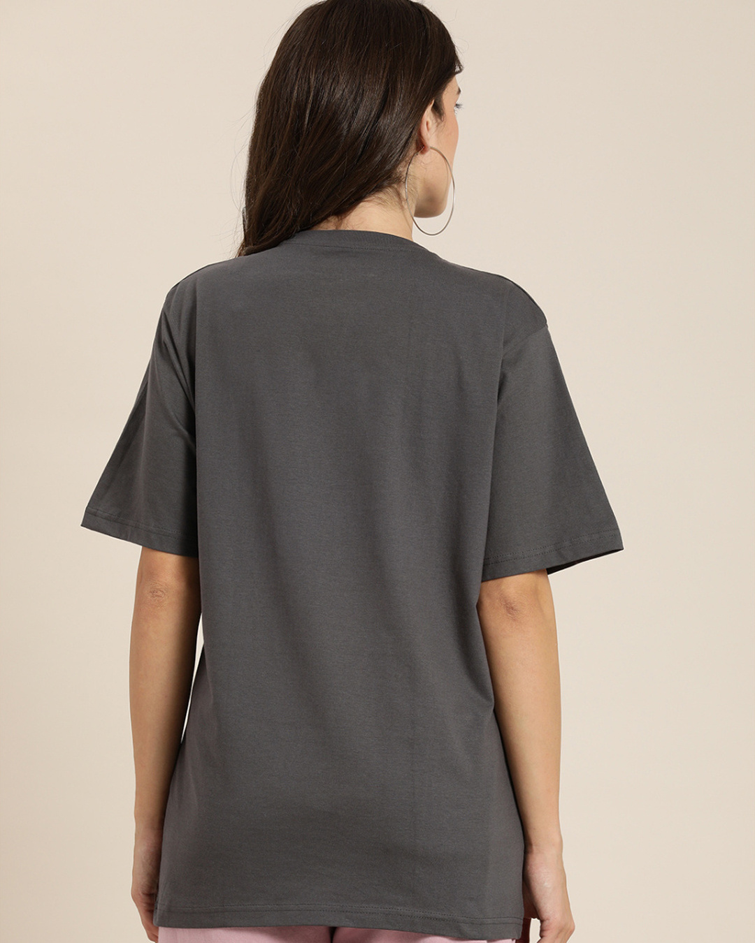 Shop Women's Grey Graphic Oversized T-shirt-Back