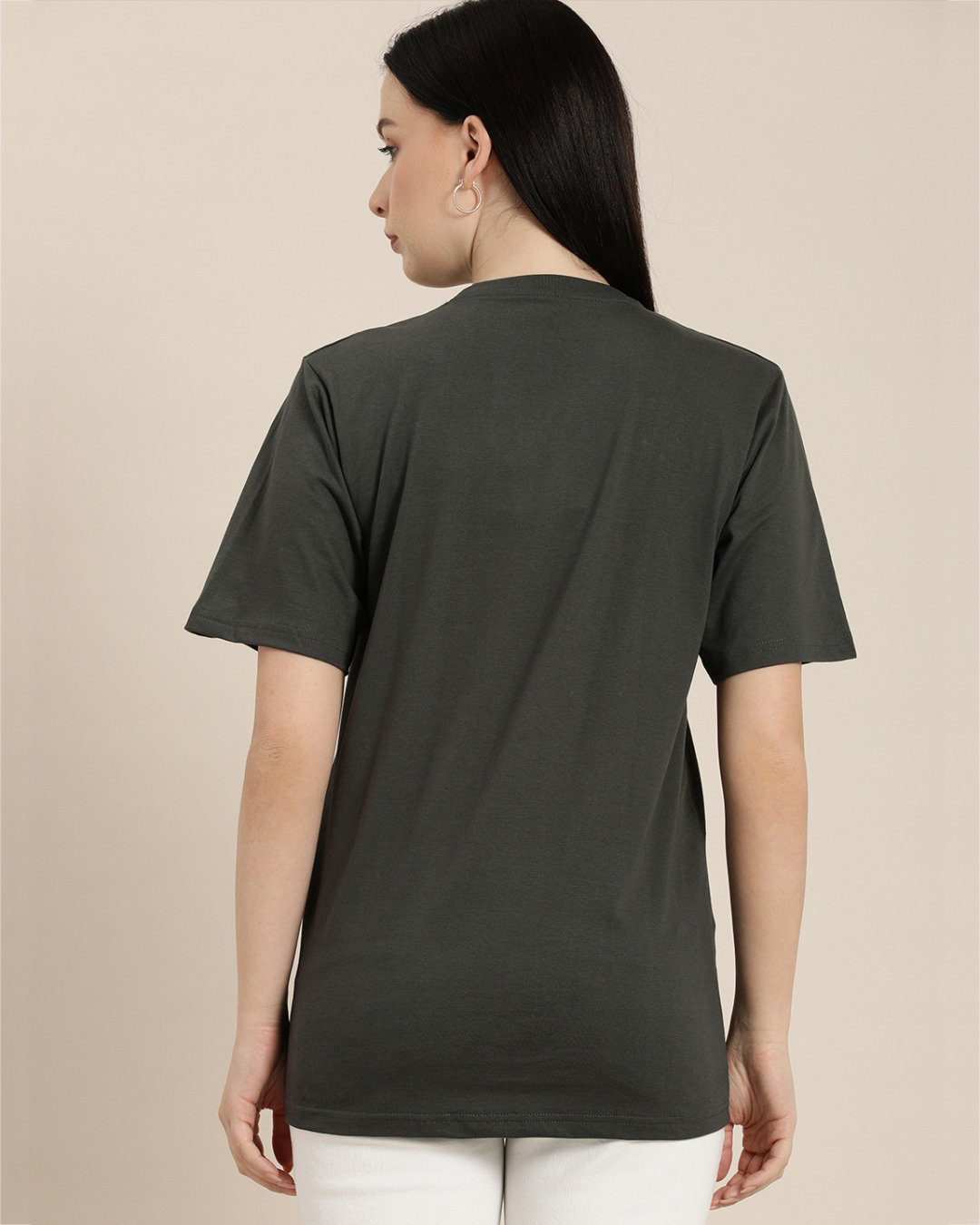 Shop Women's Grey Graphic Print Oversized T-shirt-Back