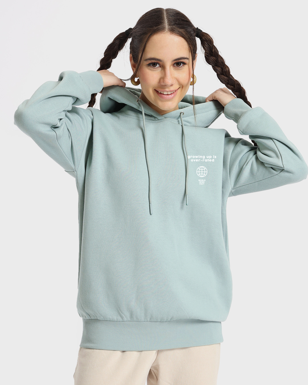 Shop Women's Grey Growing Up Is Overrated Graphic Printed Oversized Hoodie-Back
