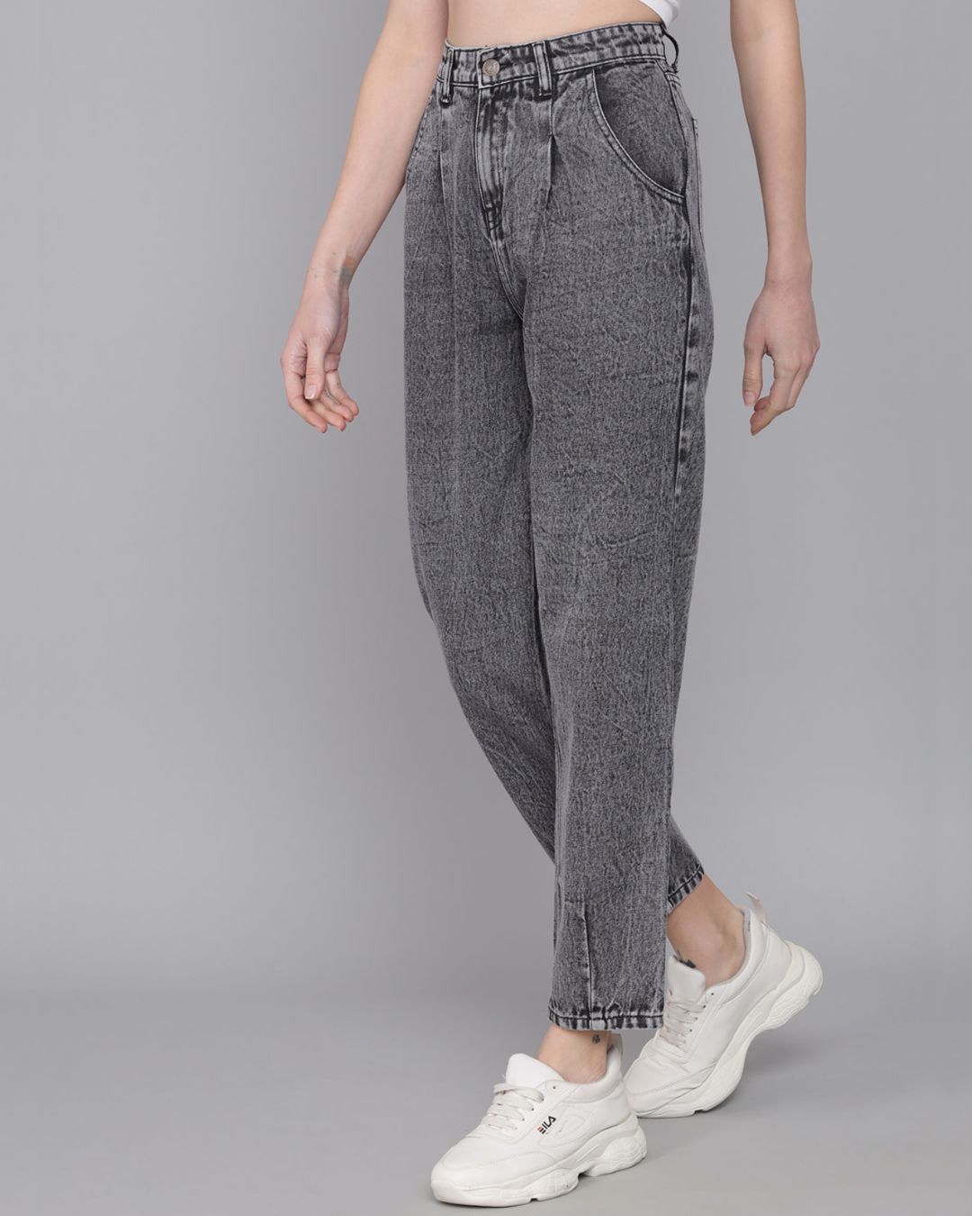 Shop Women's Grey High Rise Relaxed Fit Jeans-Back