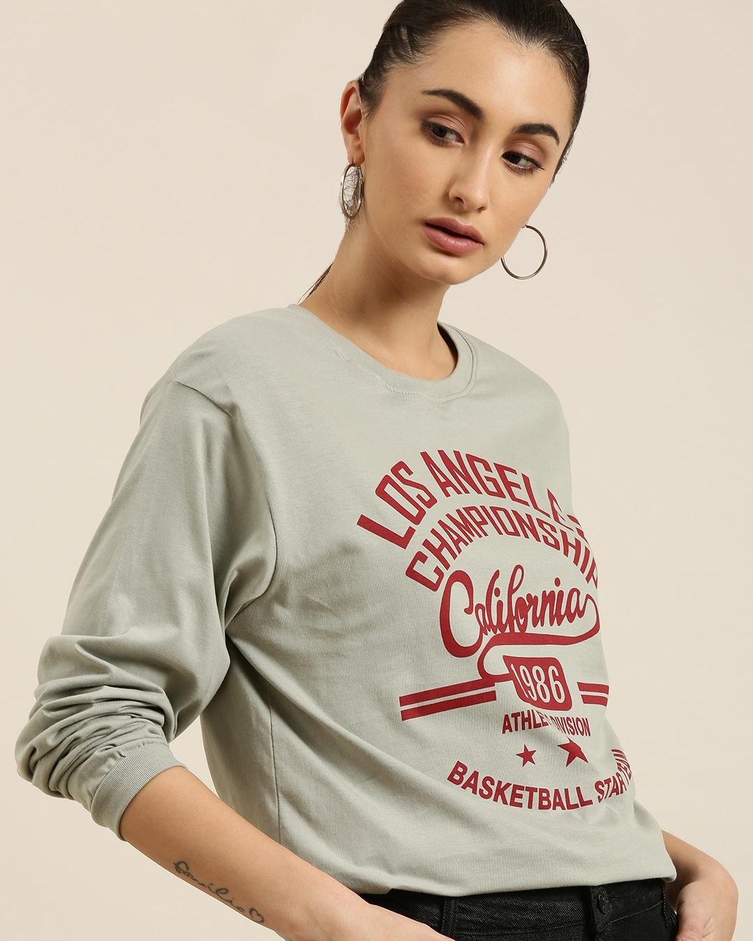 Shop Women's Grey Los Angeles Typography Oversized T-shirt-Back