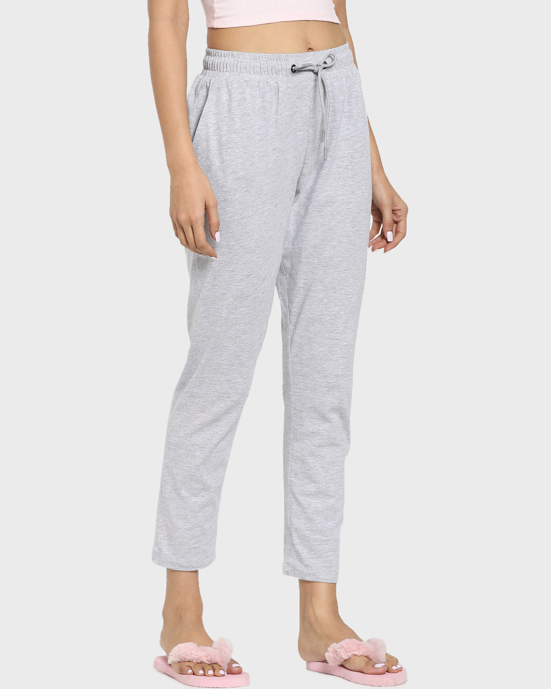 Shop Women's Grey Melange Lounge Pyjamas-Back