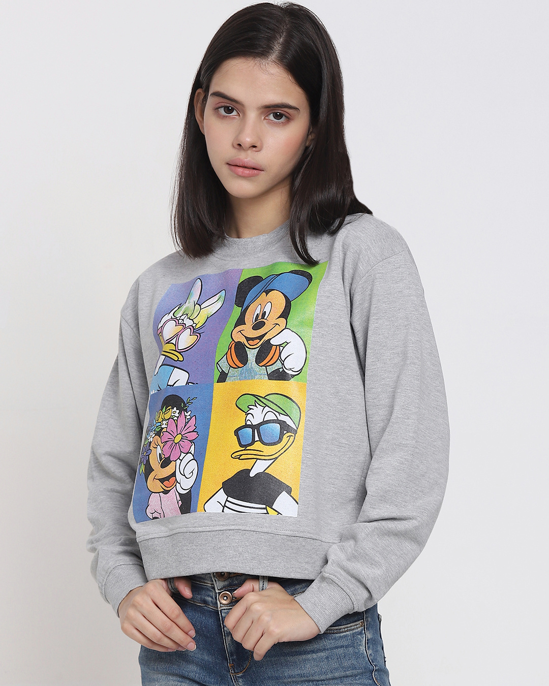 Shop Women's Grey Mickey Graphic Printed Sweatshirt-Back