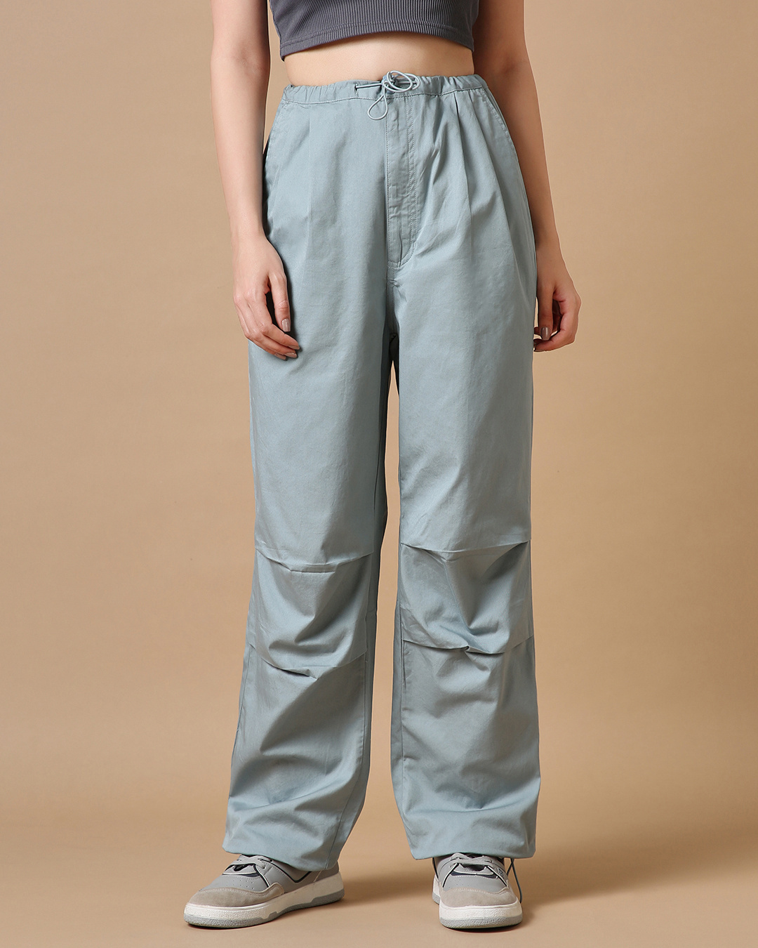 Shop Women's Grey Oversized Parachute Pants-Back