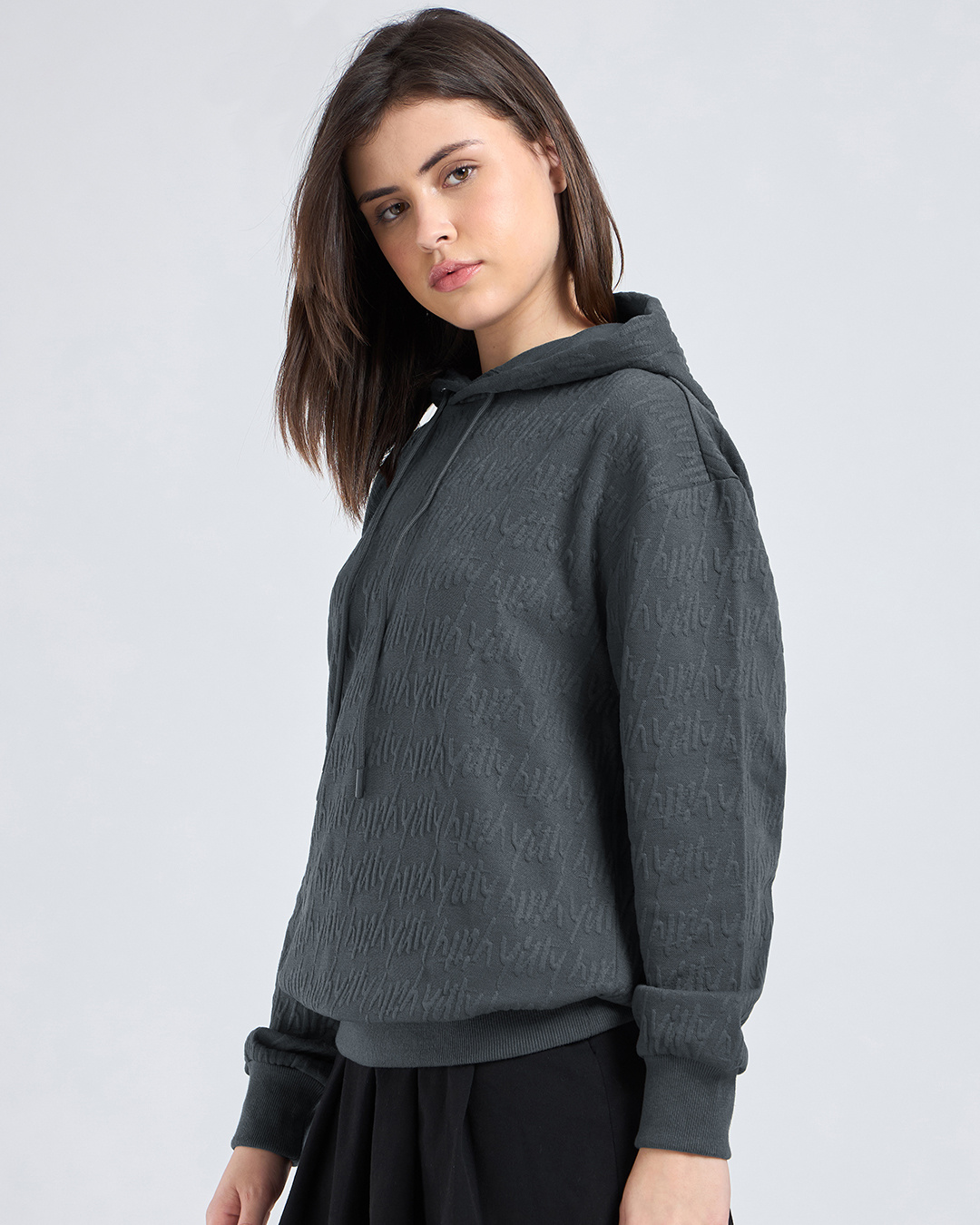 Shop Women's Grey Oversized Hoodies-Back