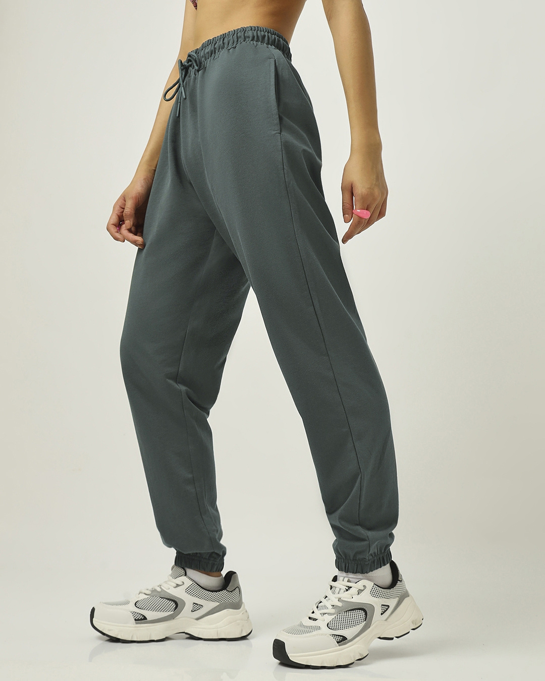 Shop Women's Grey Oversized Joggers-Back