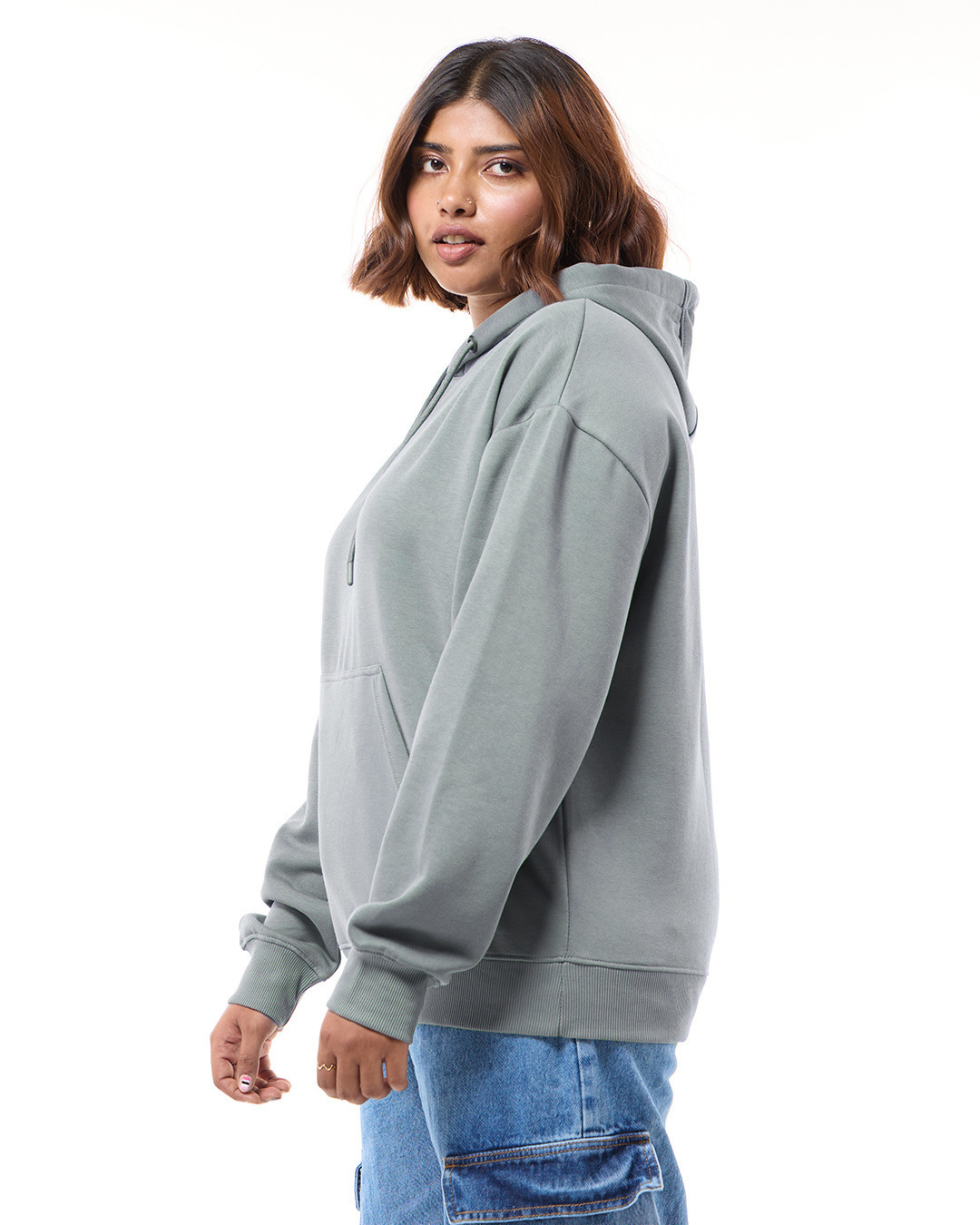 Shop Women's Grey Oversized Plus Size Hoodies-Back