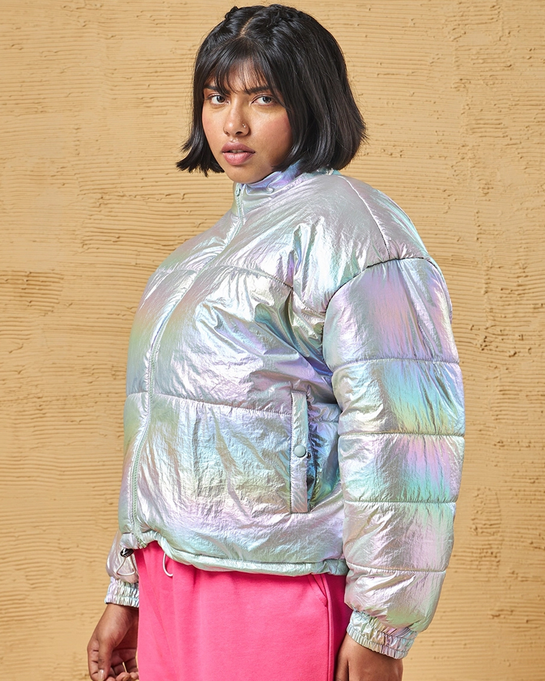 Shop Women's Grey Oversized Plus Size Jacket-Back