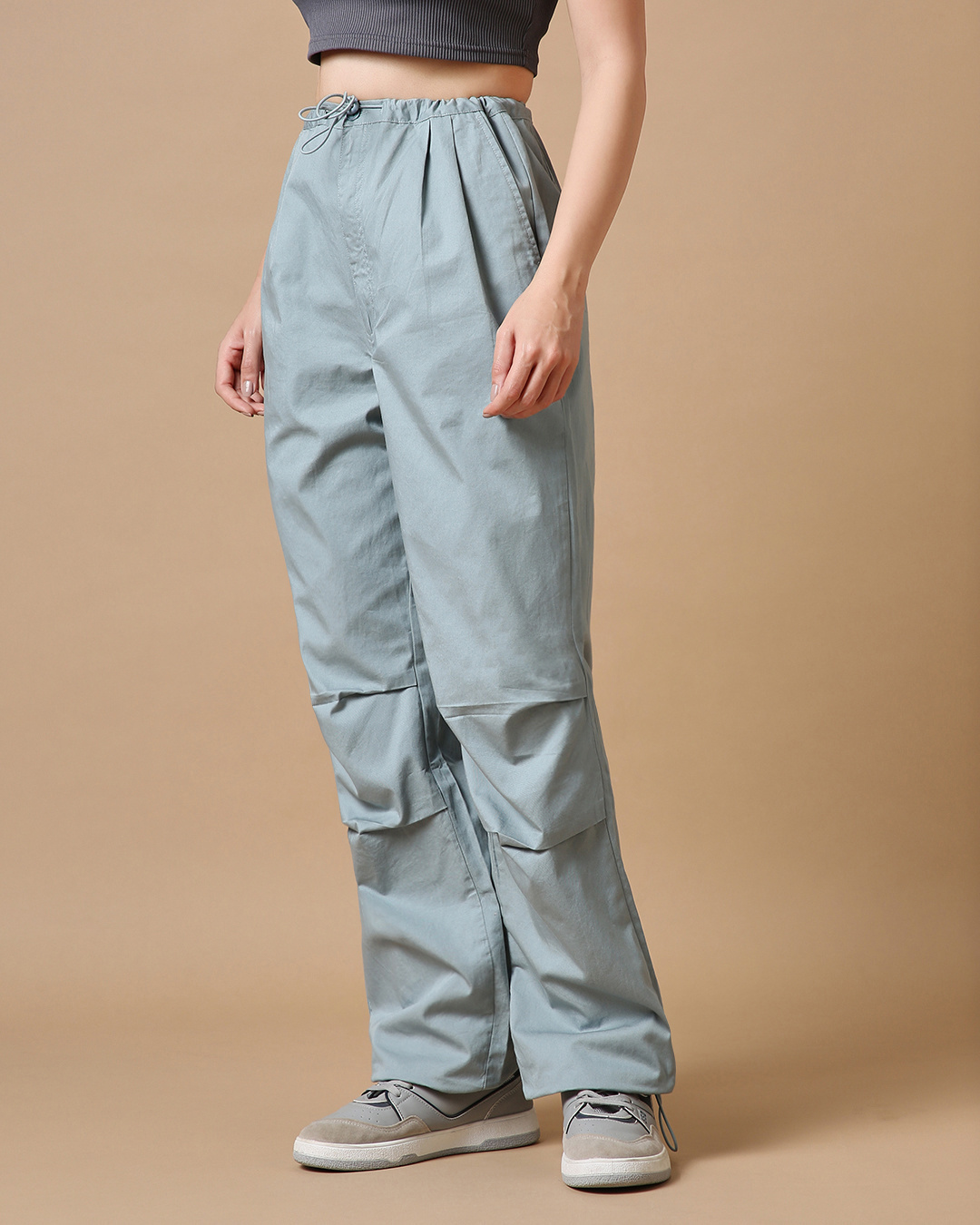 Shop Women's Grey Oversized Plus Size Parachute Pants-Back