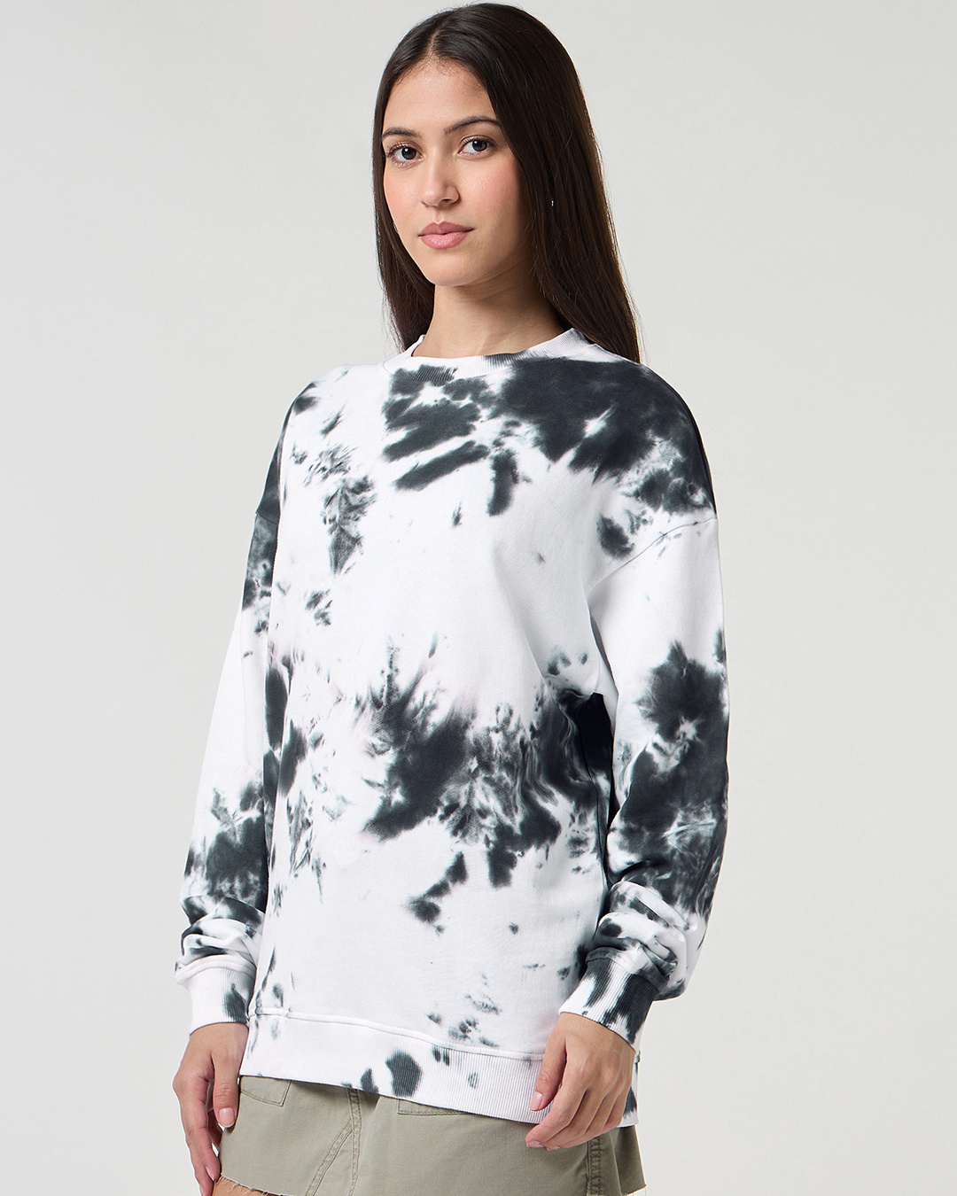 Shop Women's White & Grey Tie & Dye Oversized Sweatshirt-Back