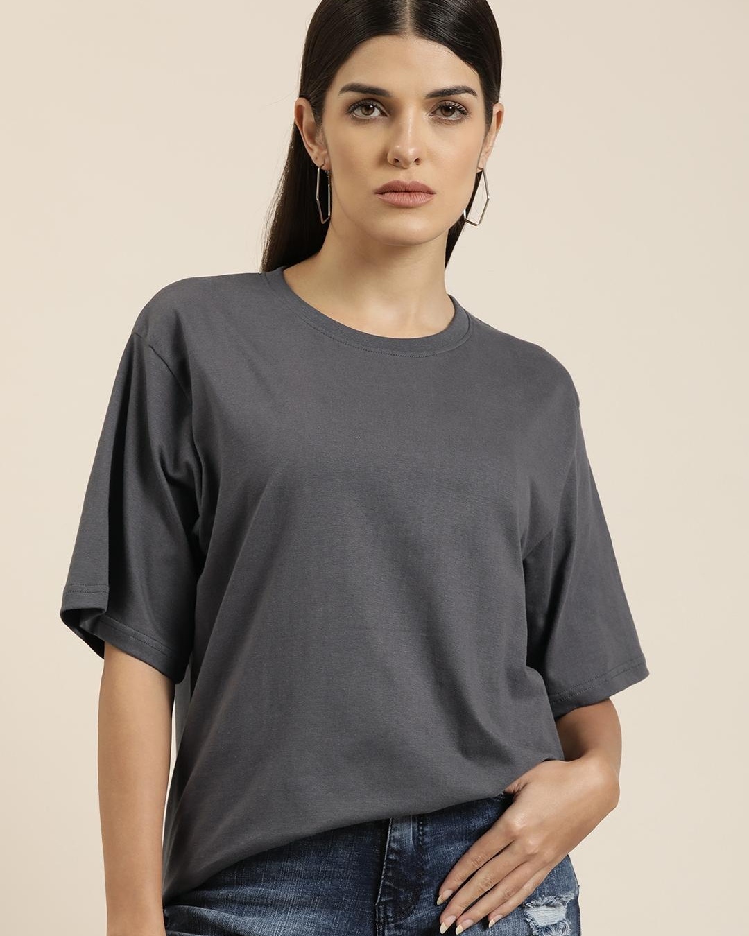 Buy Women's Grey Oversized T Shirt Online At Bewakoof