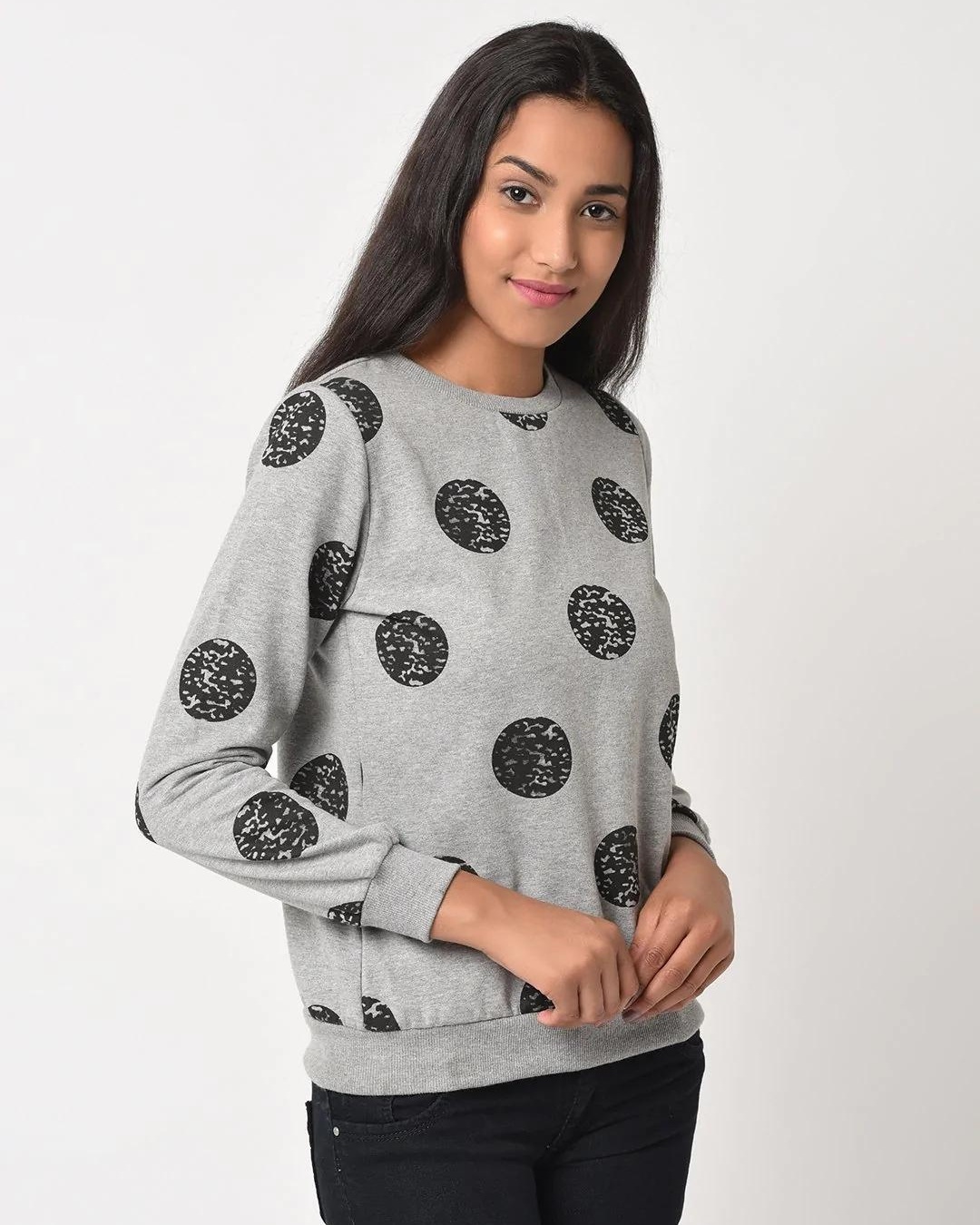 Shop Women's Grey Polka Printed Sweatshirt-Back
