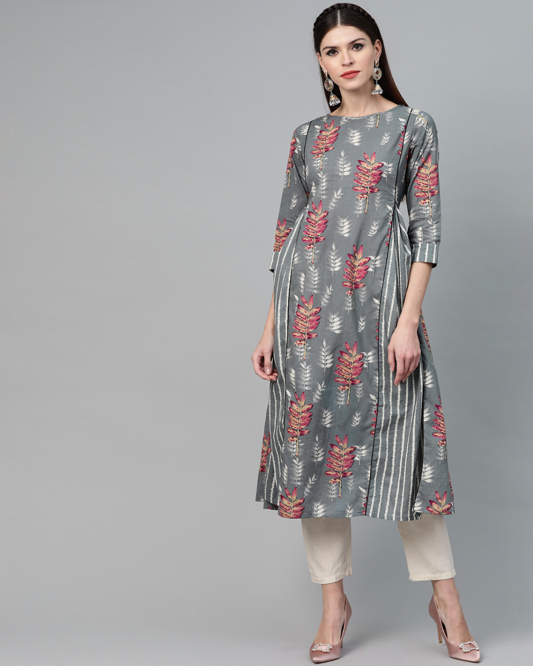 Buy Women's Grey Printed A-Line Kurta for Women Grey Online at Bewakoof