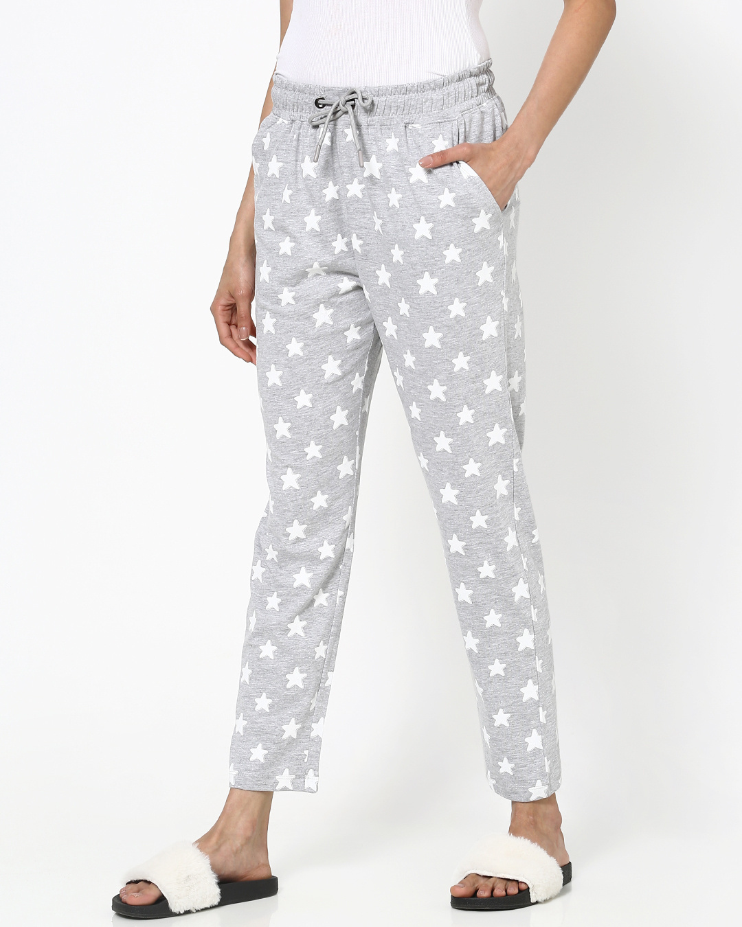 Shop Women's Grey Printed Lounge Pyjamas-Back
