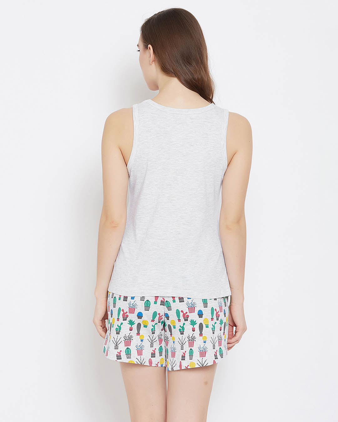 Shop Women's Grey Printed Regular Fit Top & Shorts Set-Back
