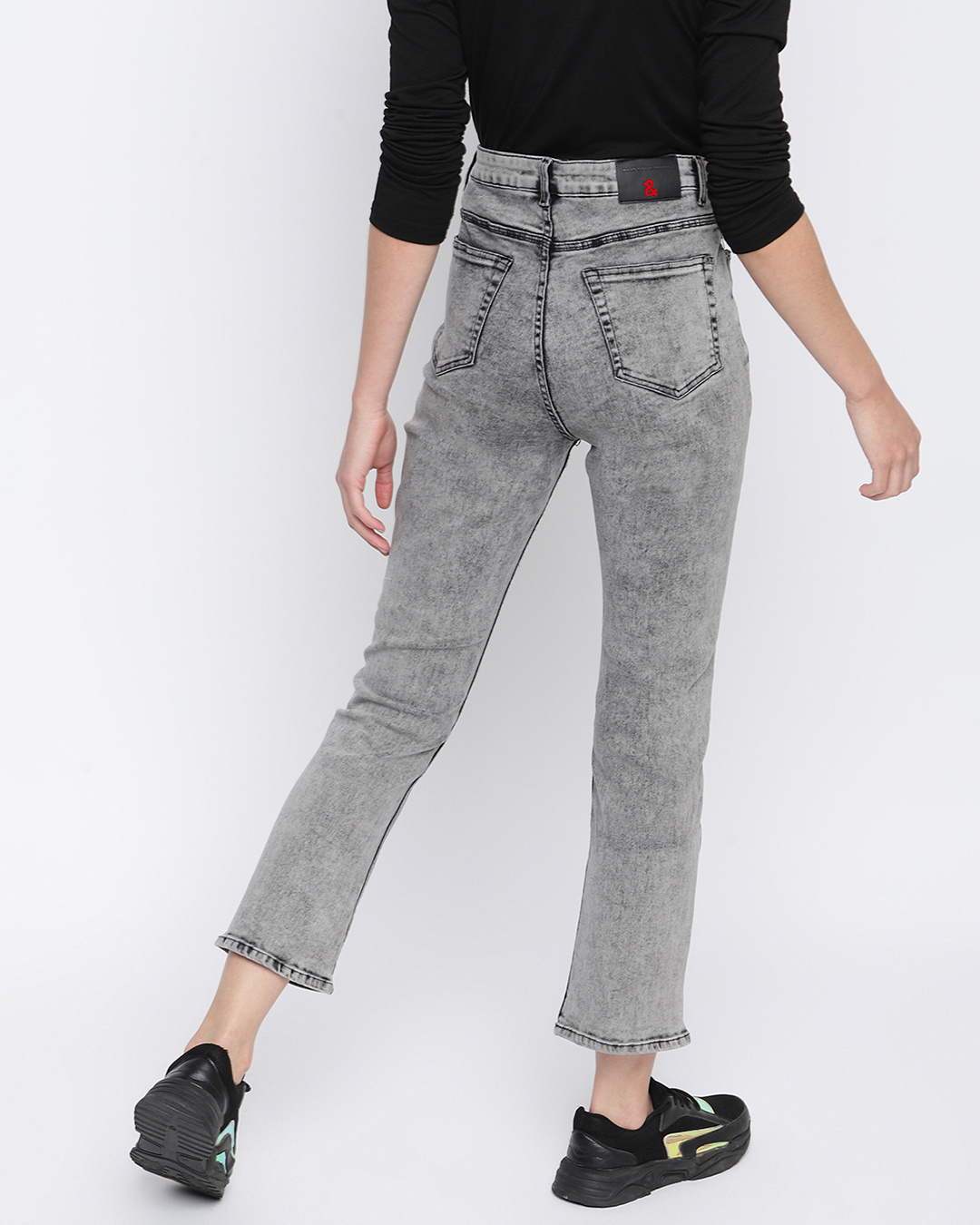 Buy Women's Grey Ripped Bootcut Jeans Online at Bewakoof