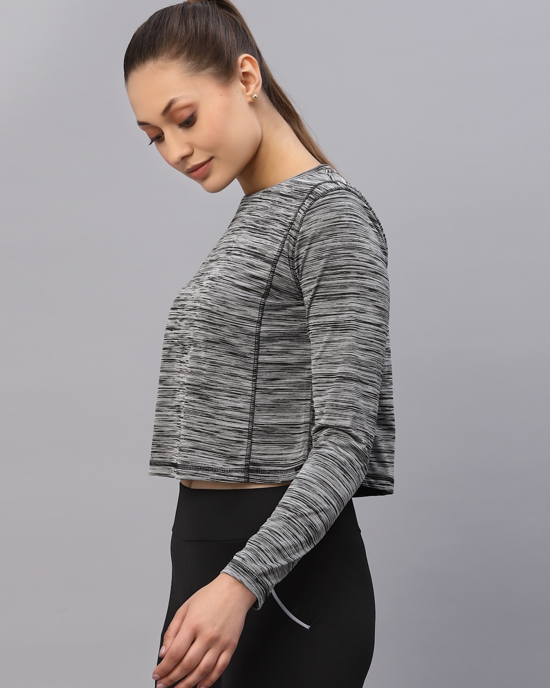 Shop Women's Grey Self Design Short Top-Back
