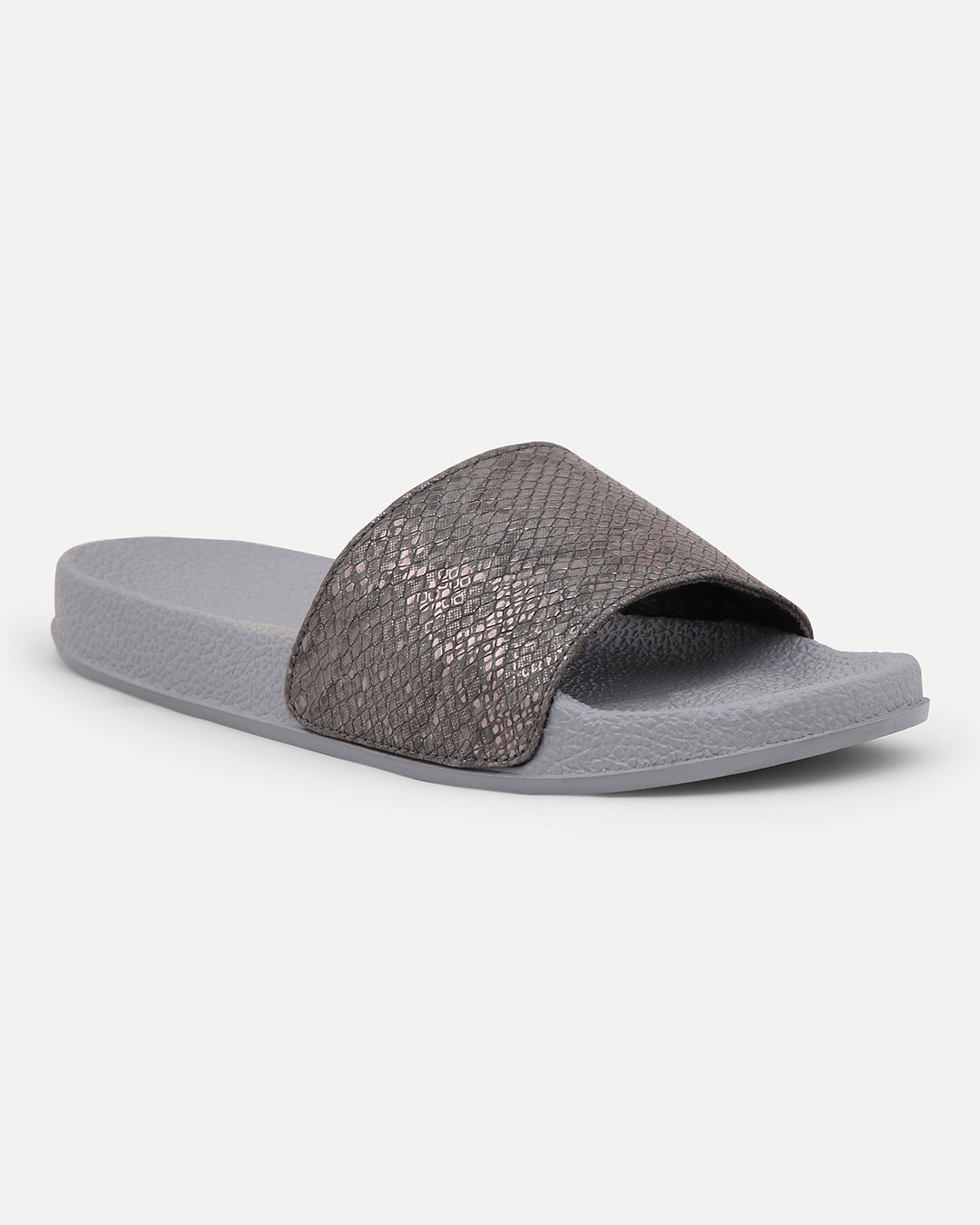 Shop Women's Grey Self Design Sliders-Back