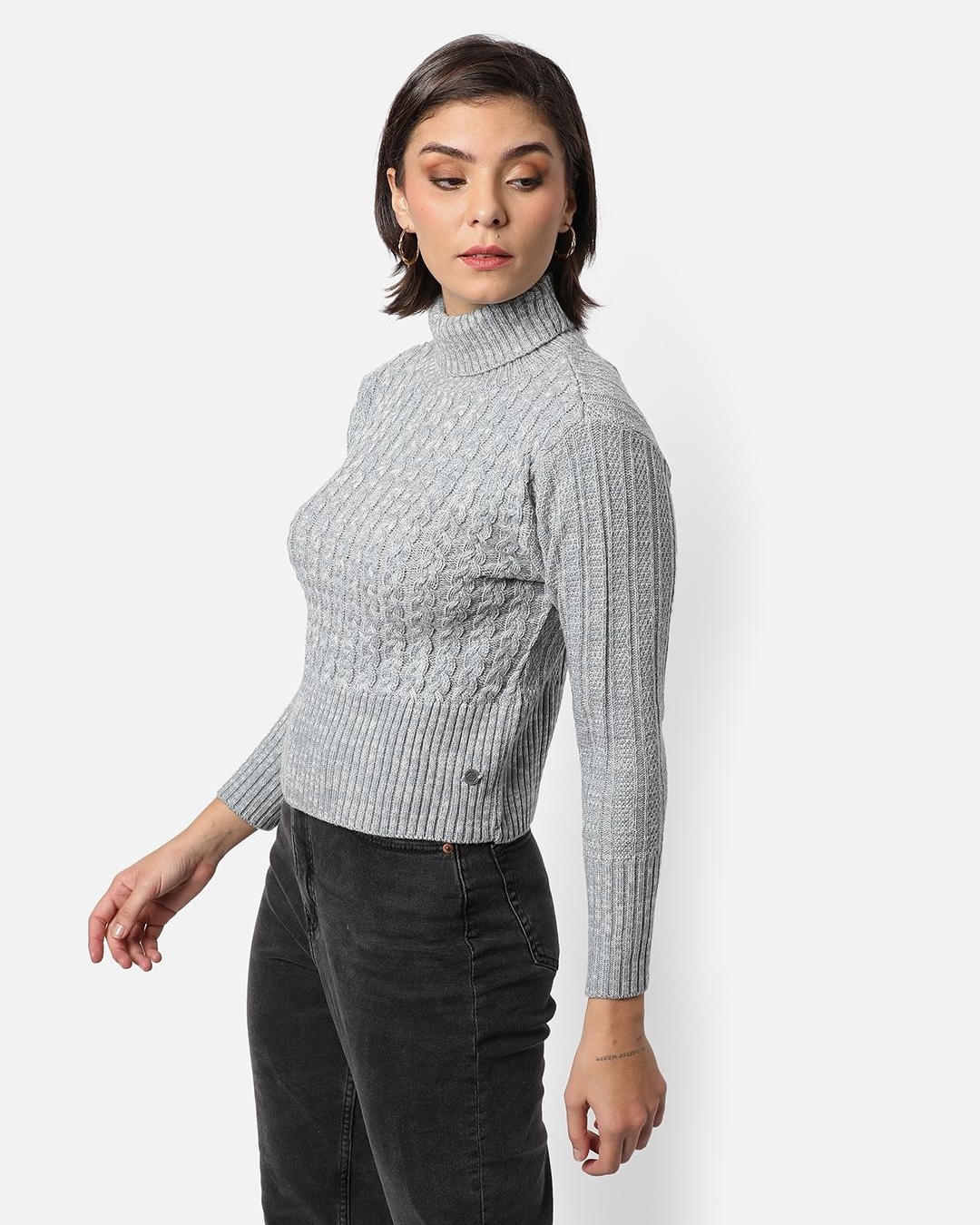 Shop Women's Grey Self Designed Sweater-Back