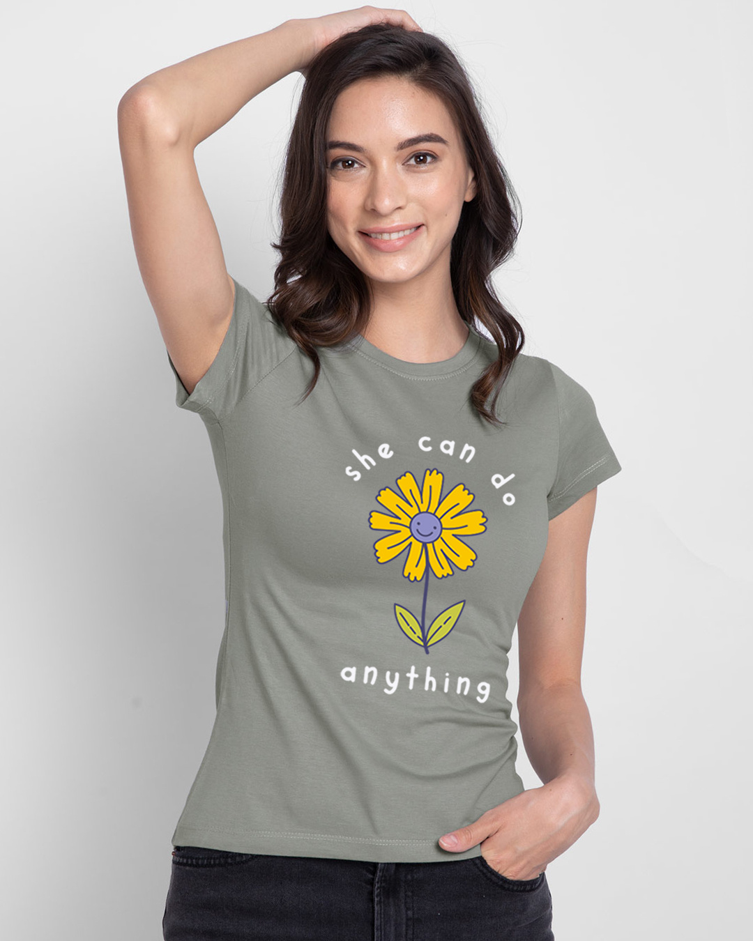 Buy Women's Grey She Can Do Anything T-shirt Online at Bewakoof