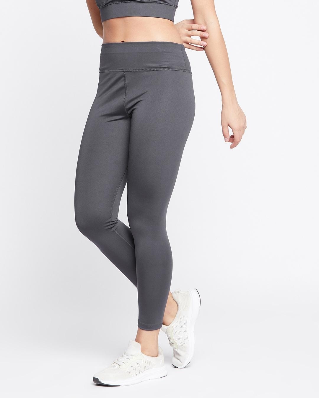 Shop Women's Grey Slim Fit Activewear Tights-Back