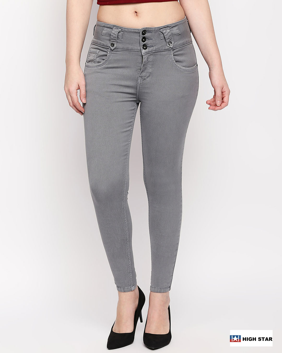 Buy Women S Grey Slim Fit High Rise Clean Look Stretchable Jeans For