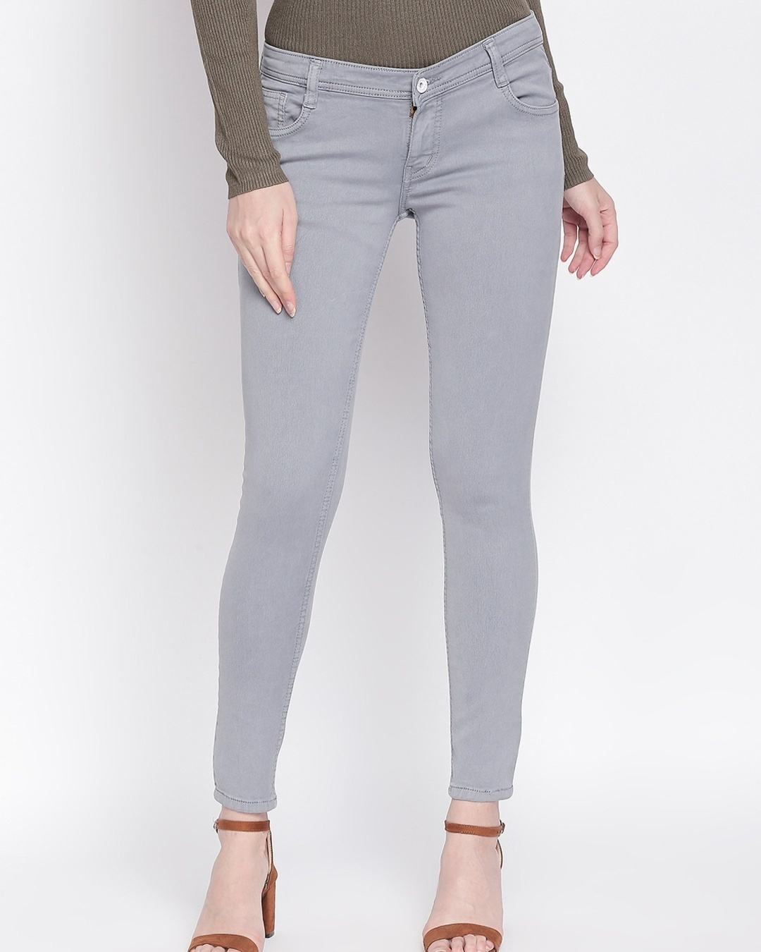 Shop Women's Grey Slim Fit Jeans-Back