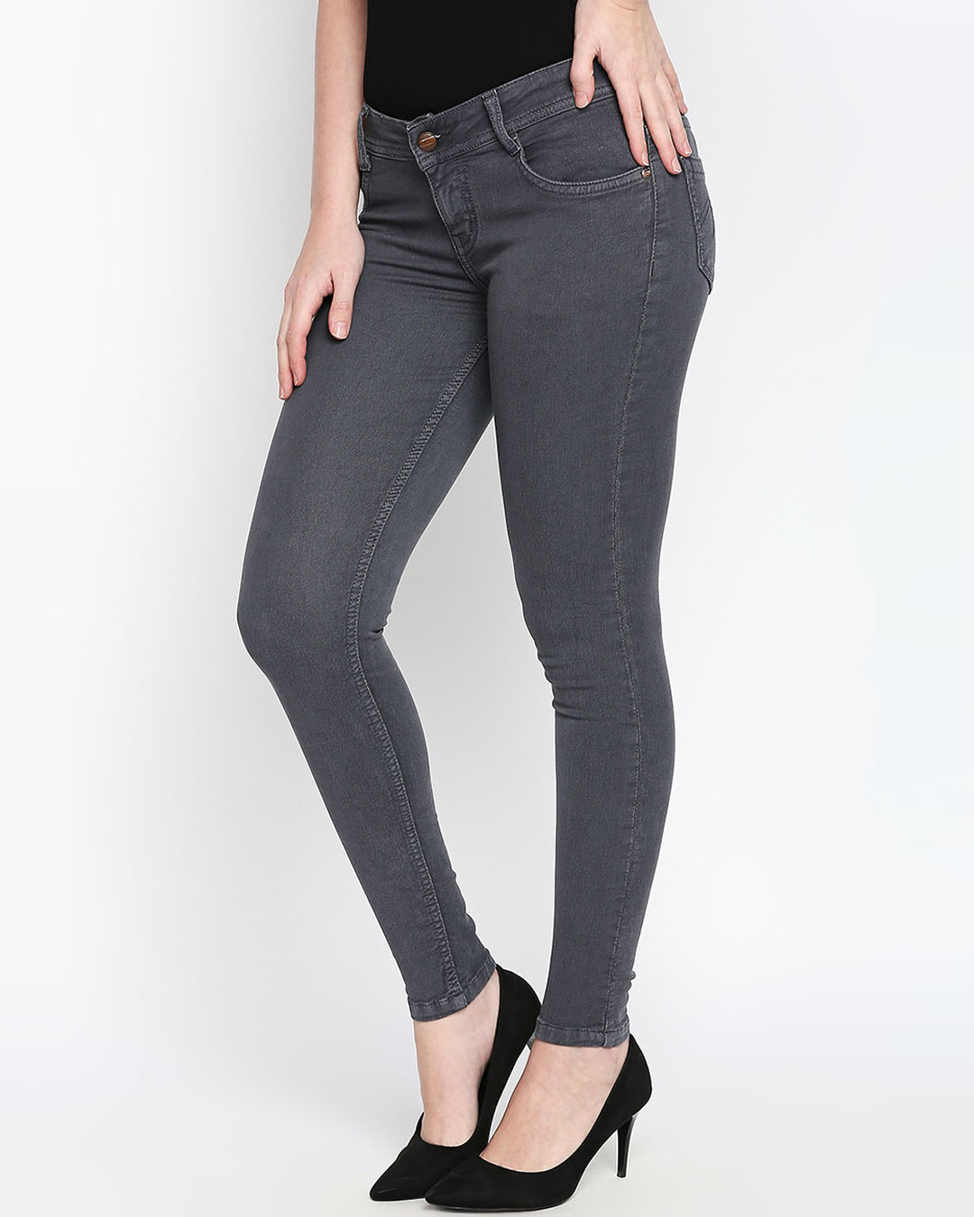 Shop Women's Grey Slim Fit Mid Rise Clean Look Stretchable Jeans-Back