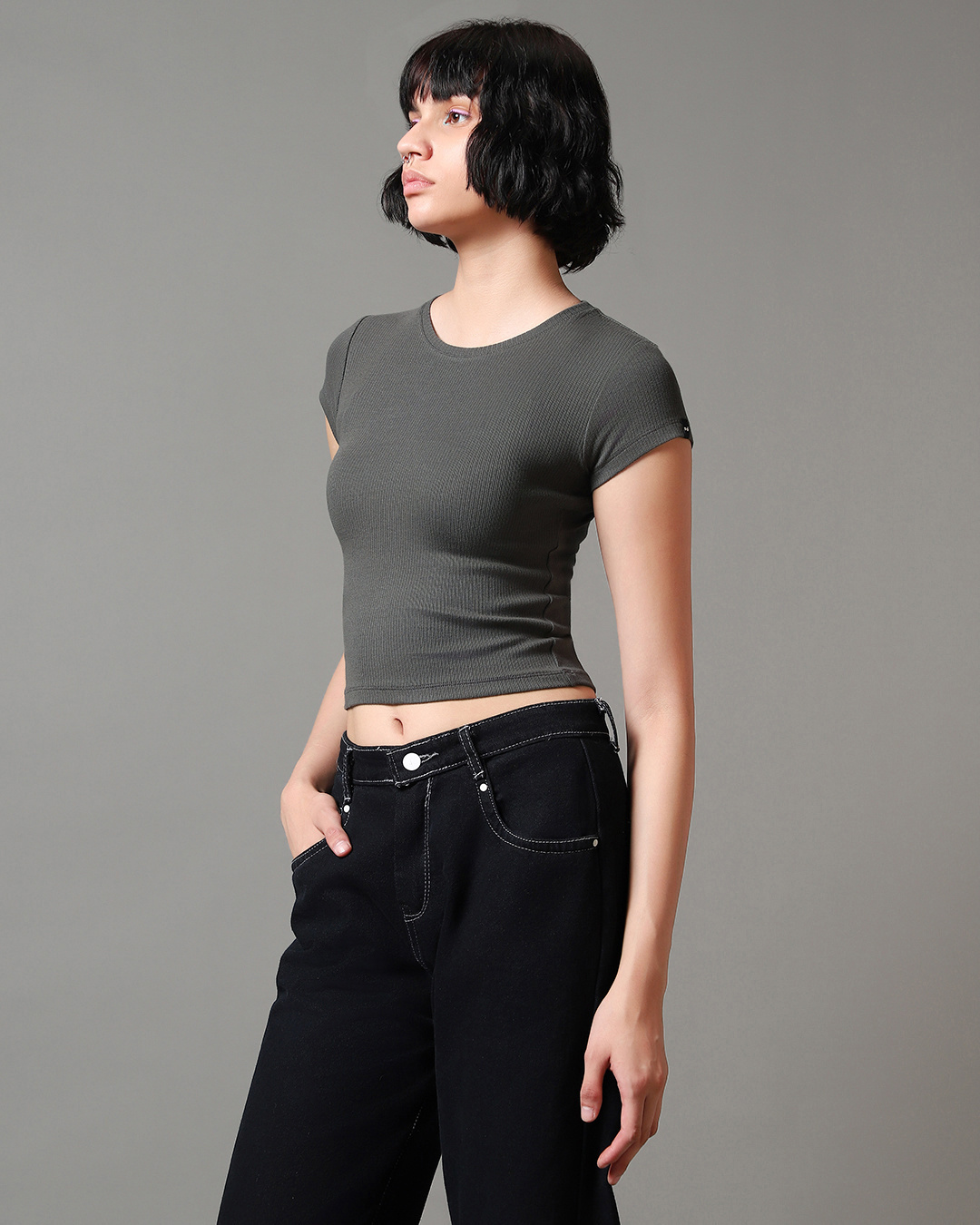 Shop Women's Grey Slim Fit Top-Back