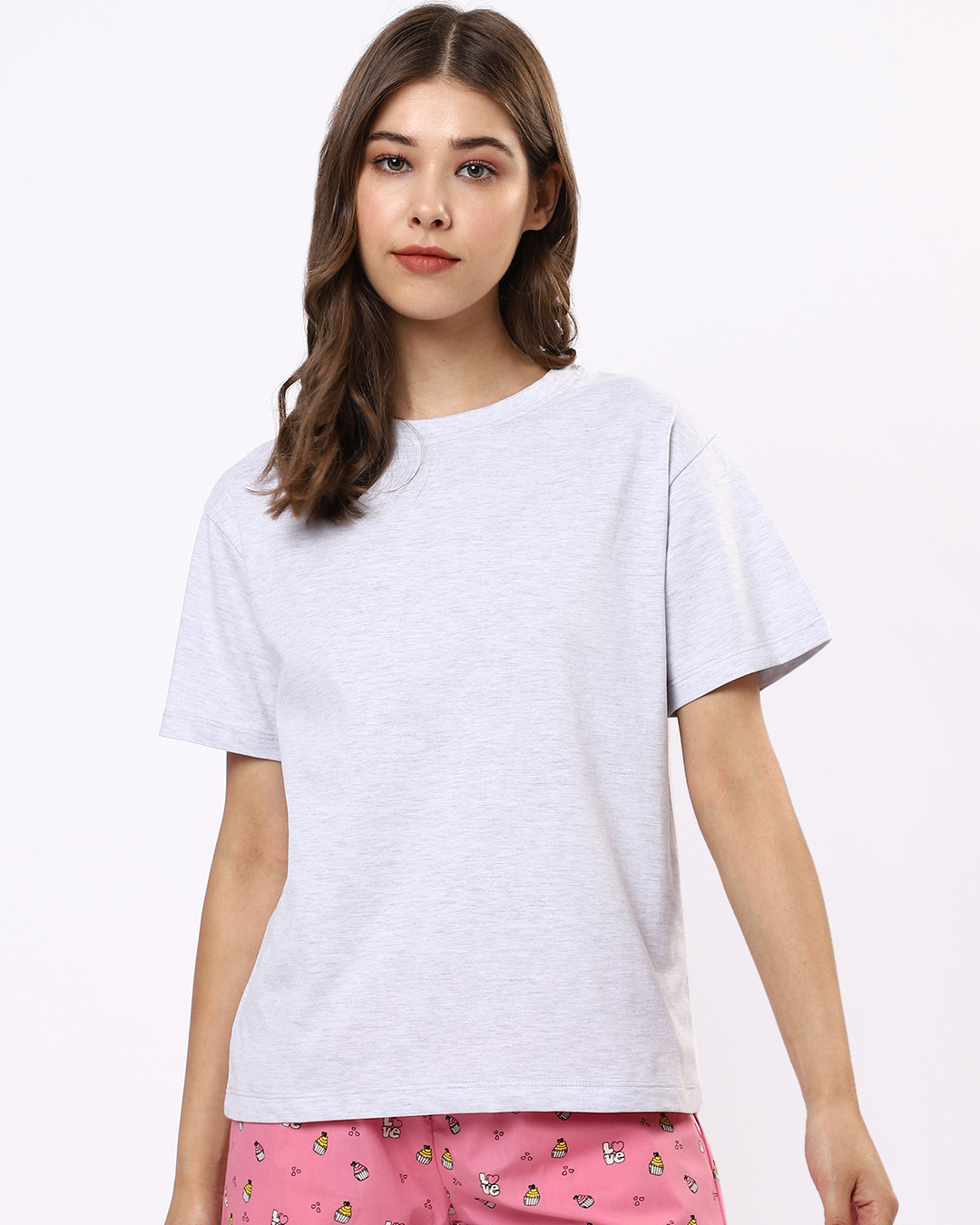 Shop Women's Grey Relaxed Fit Lounge T-shirt-Back