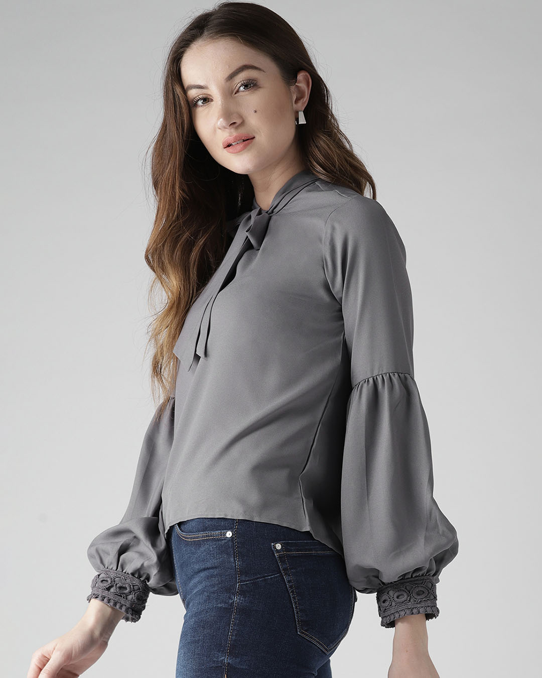 Shop Women's Grey Solid Top-Back