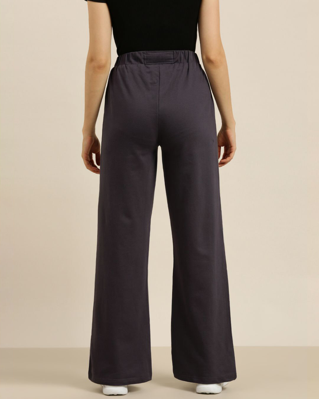 Shop Women's Grey Solid Wide Leg Pants-Back
