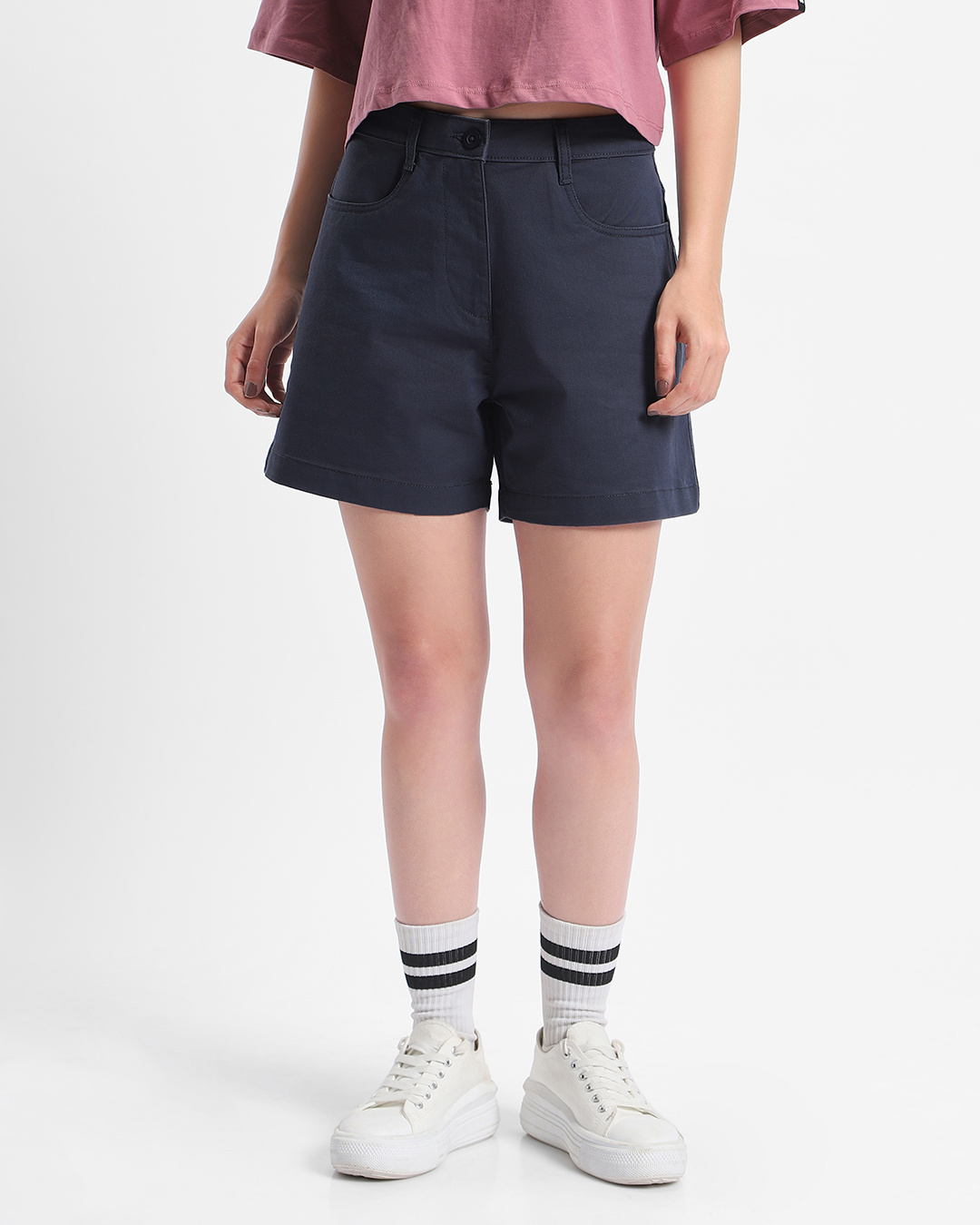 Shop Women's Grey Wide Shorts-Back