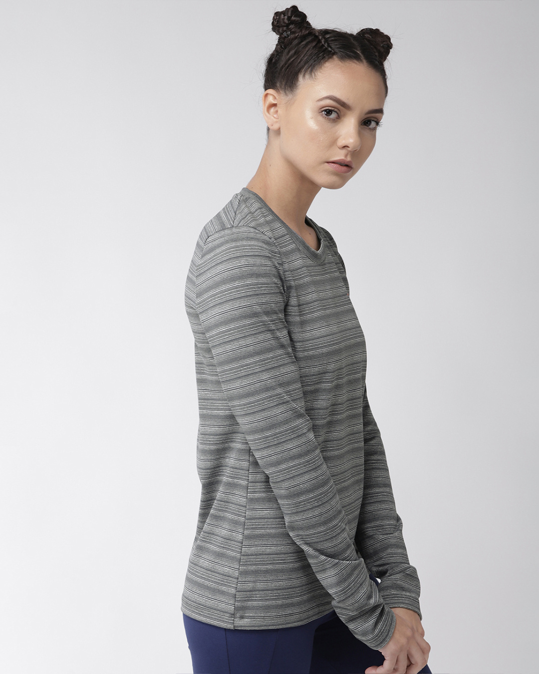 Shop Women's Grey Striped Slim Fit T-shirt-Back