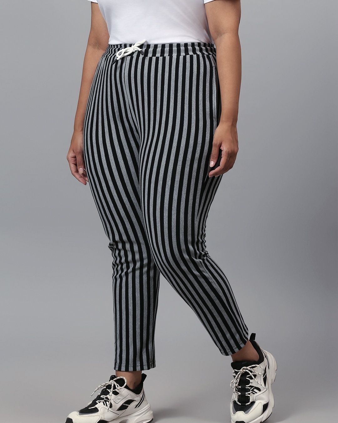 Shop Women's Grey Striped Slim Fit Track Pants-Back