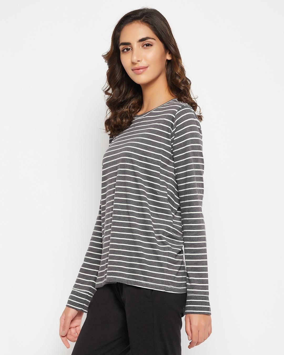 Shop Women's Grey Striped T-shirt-Back