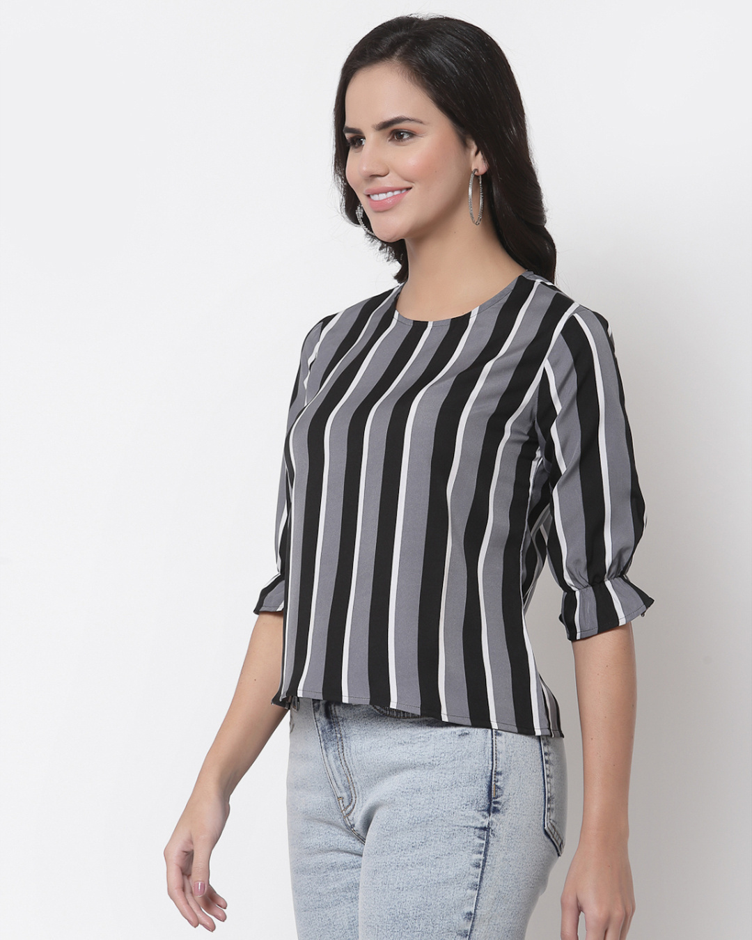 Shop Women's Grey Striped Top-Back