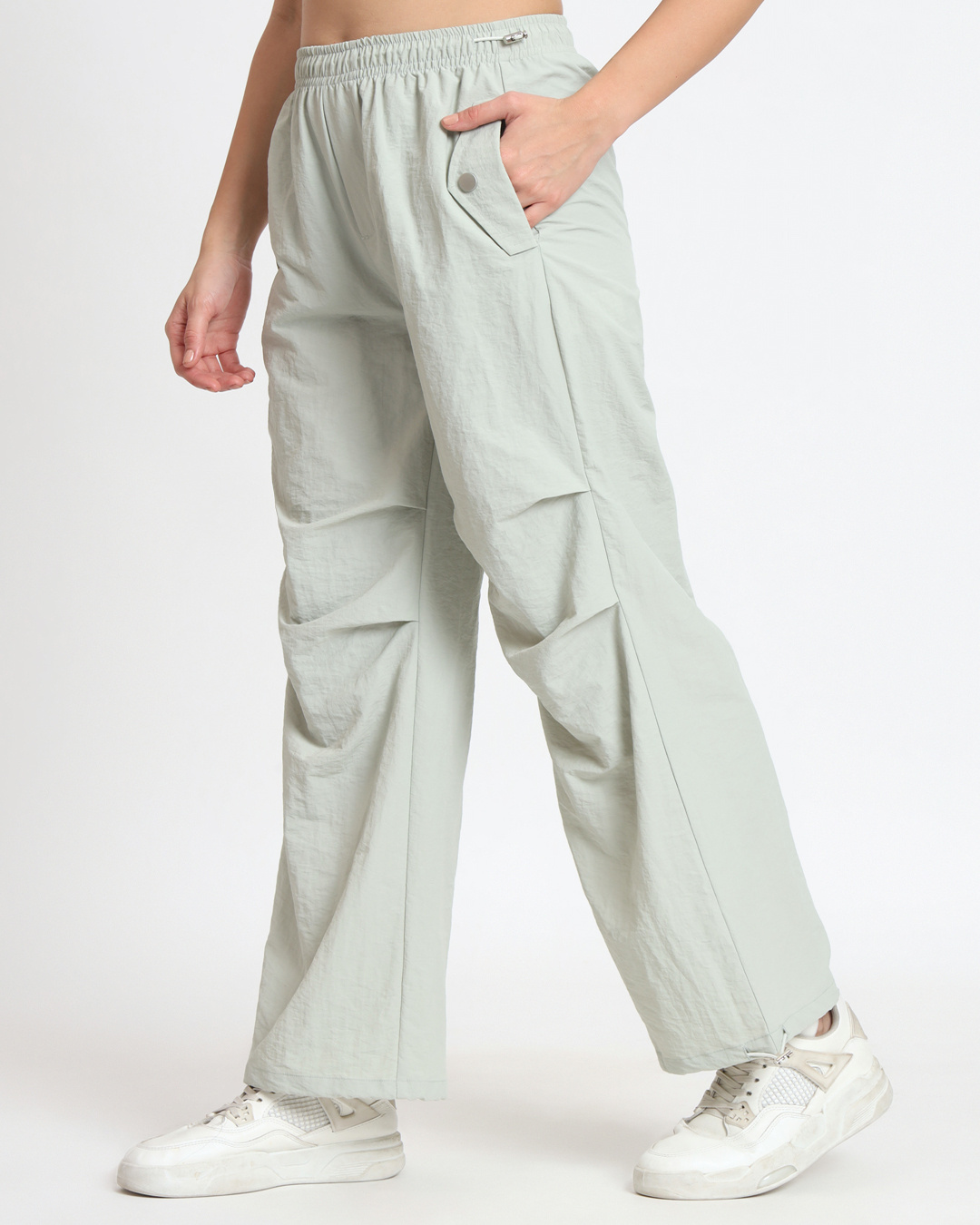 Shop Women's Light Grey Tapered Fit Parachute Pants-Back