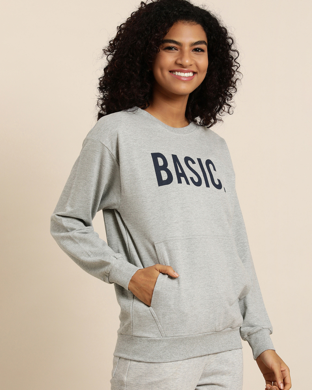 Shop Women's Grey Typography Oversized Sweatshirt-Back