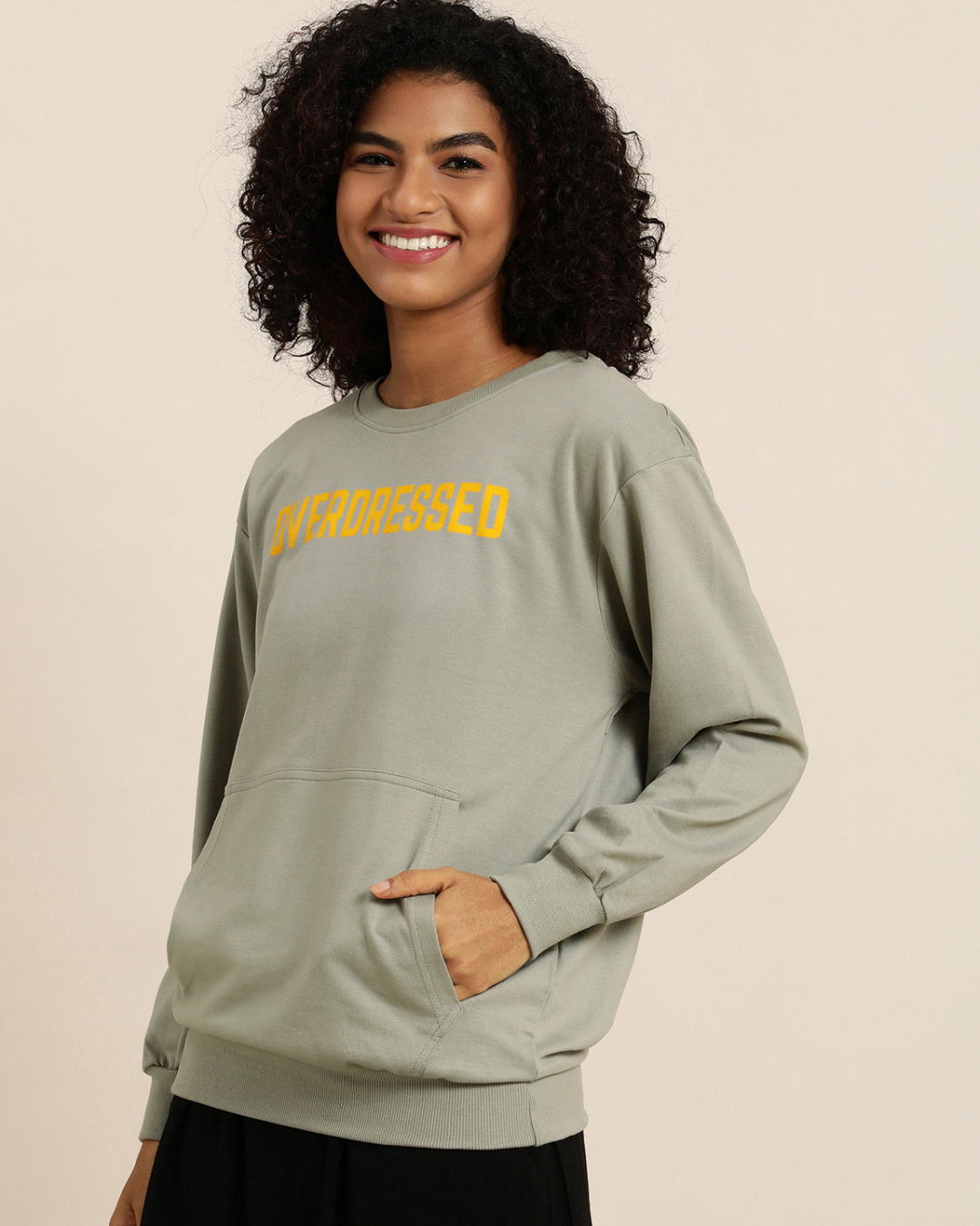 Shop Women's Grey Typography Oversized Sweatshirt-Back