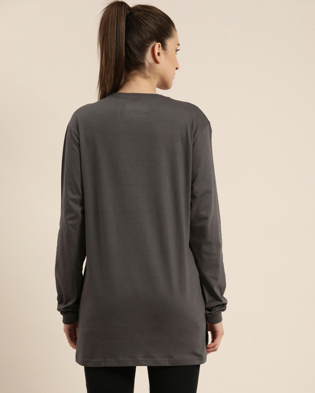 Shop Women's Grey Typography Oversized T-shirt-Back