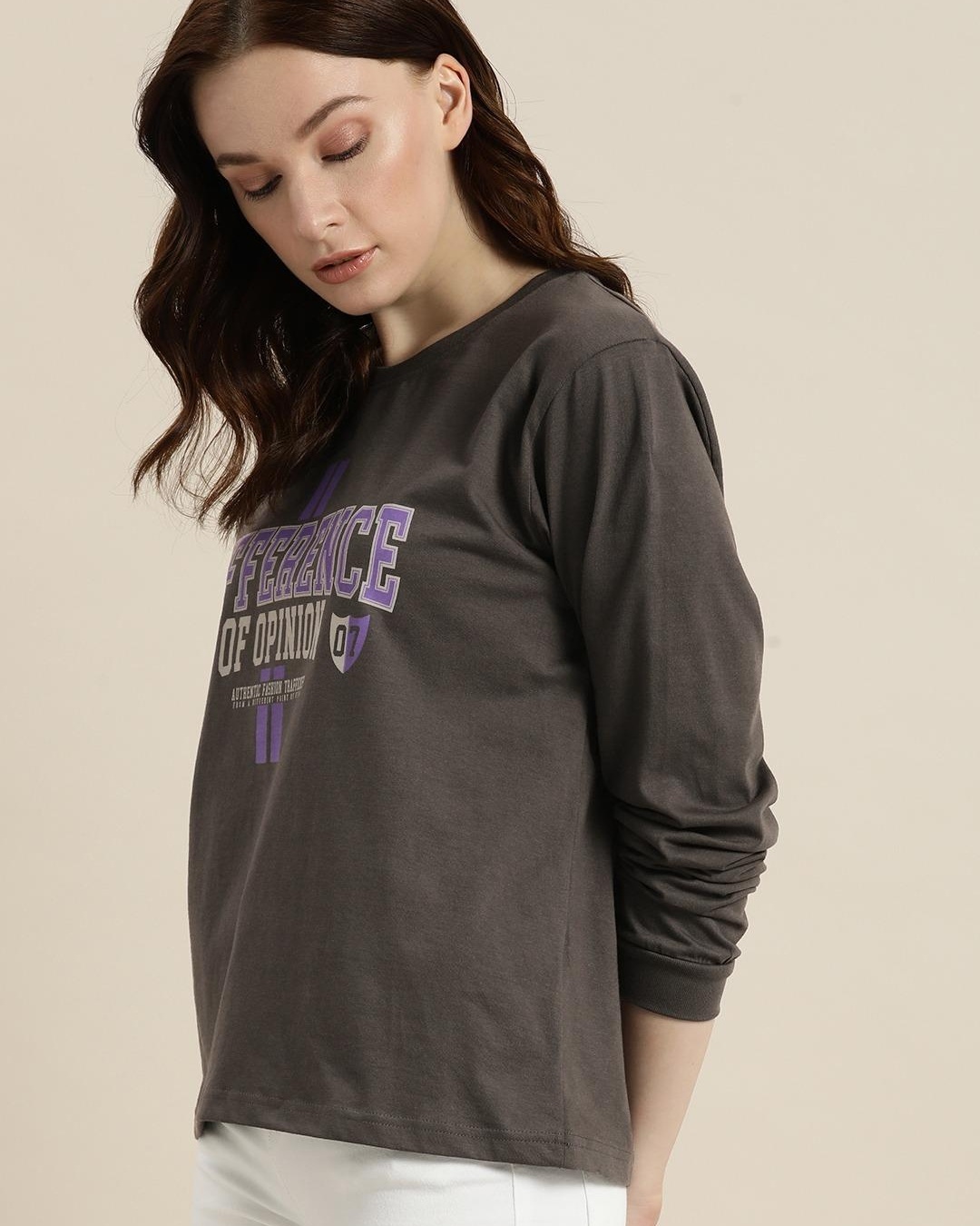 Shop Women's Grey Typography Relaxed Fit T-shirt-Back