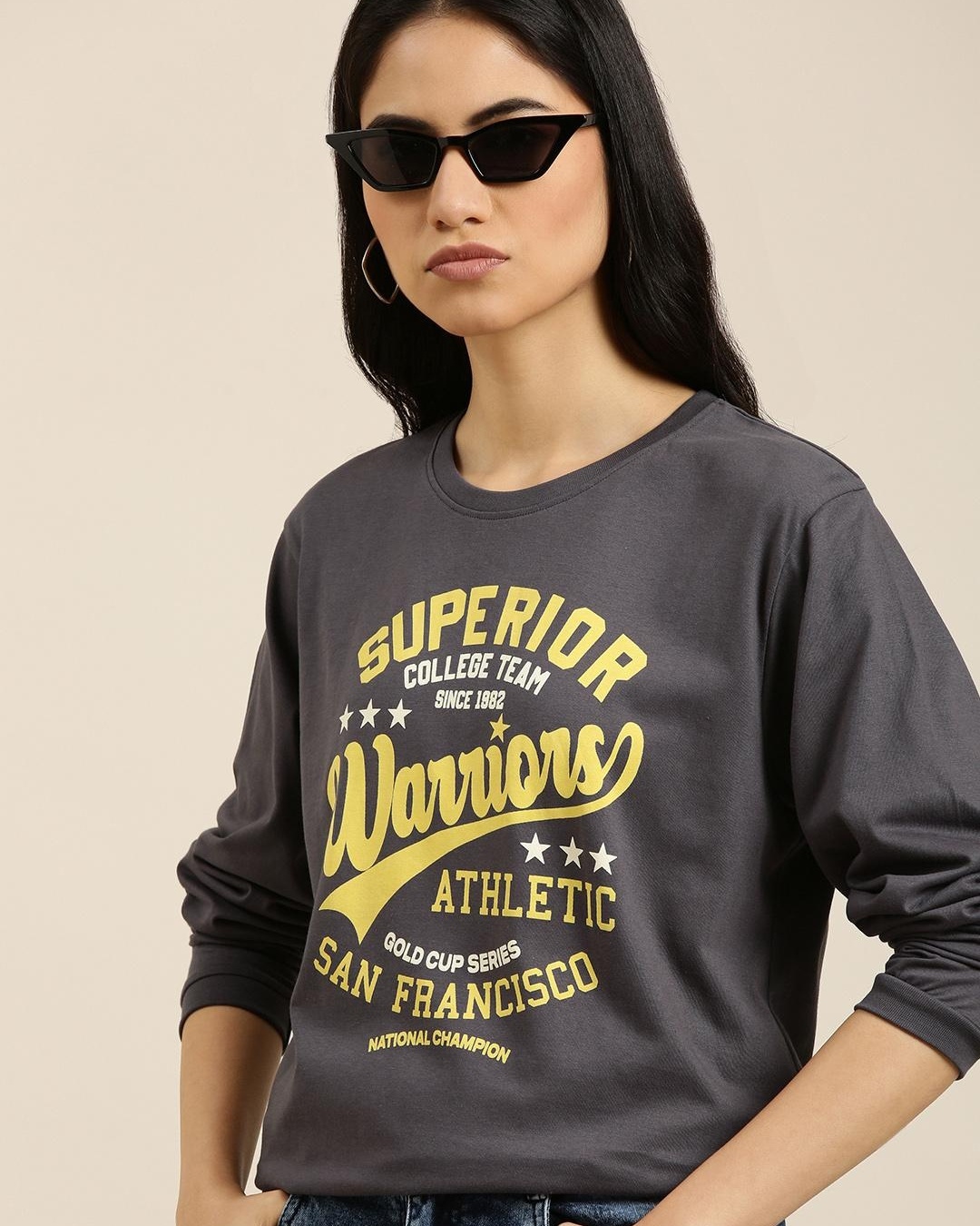 Shop Women's Grey Warriors Typography Oversized T-shirt-Back