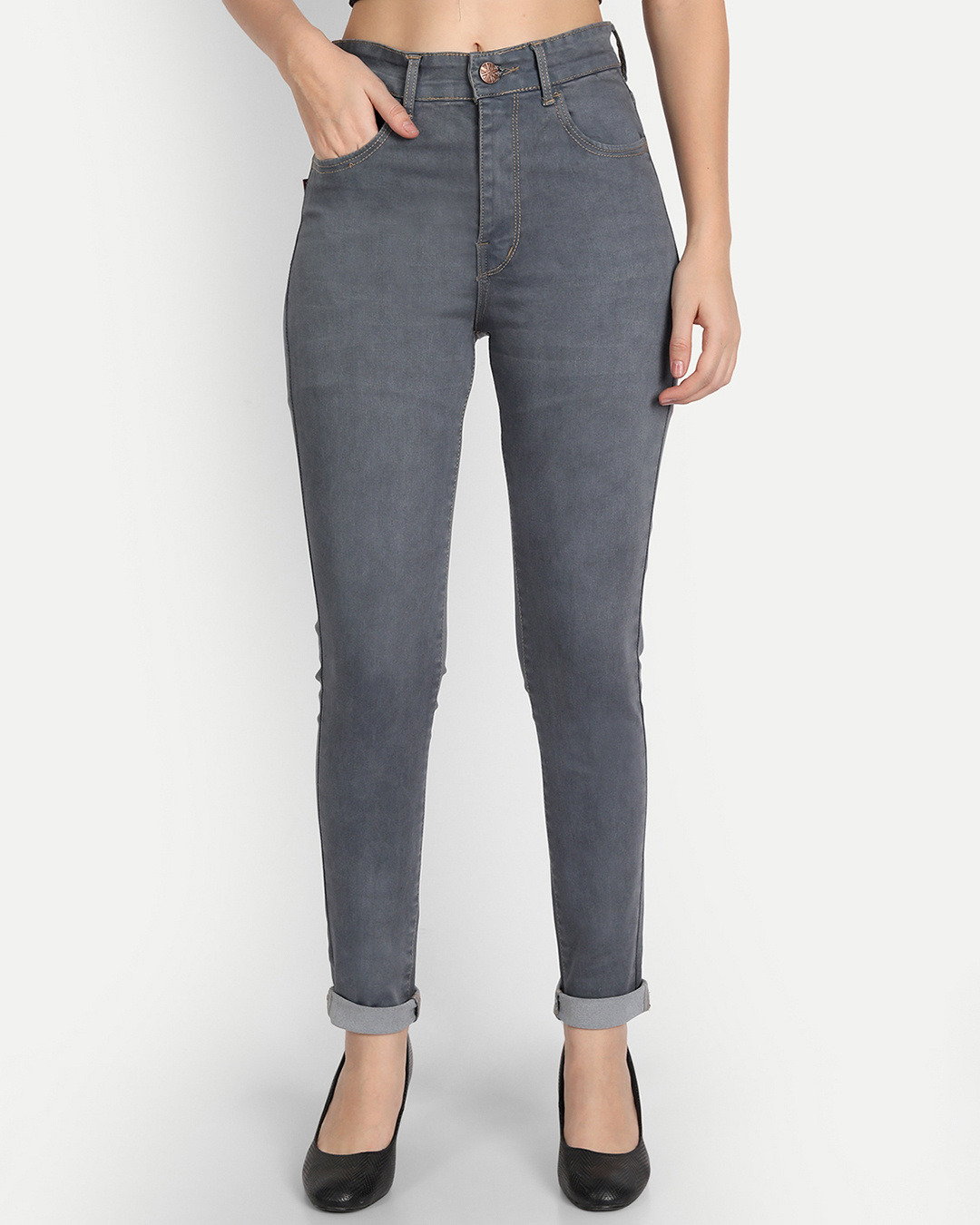 Women's Dark Grey Skinny Fit Light Fade Denim Jeans